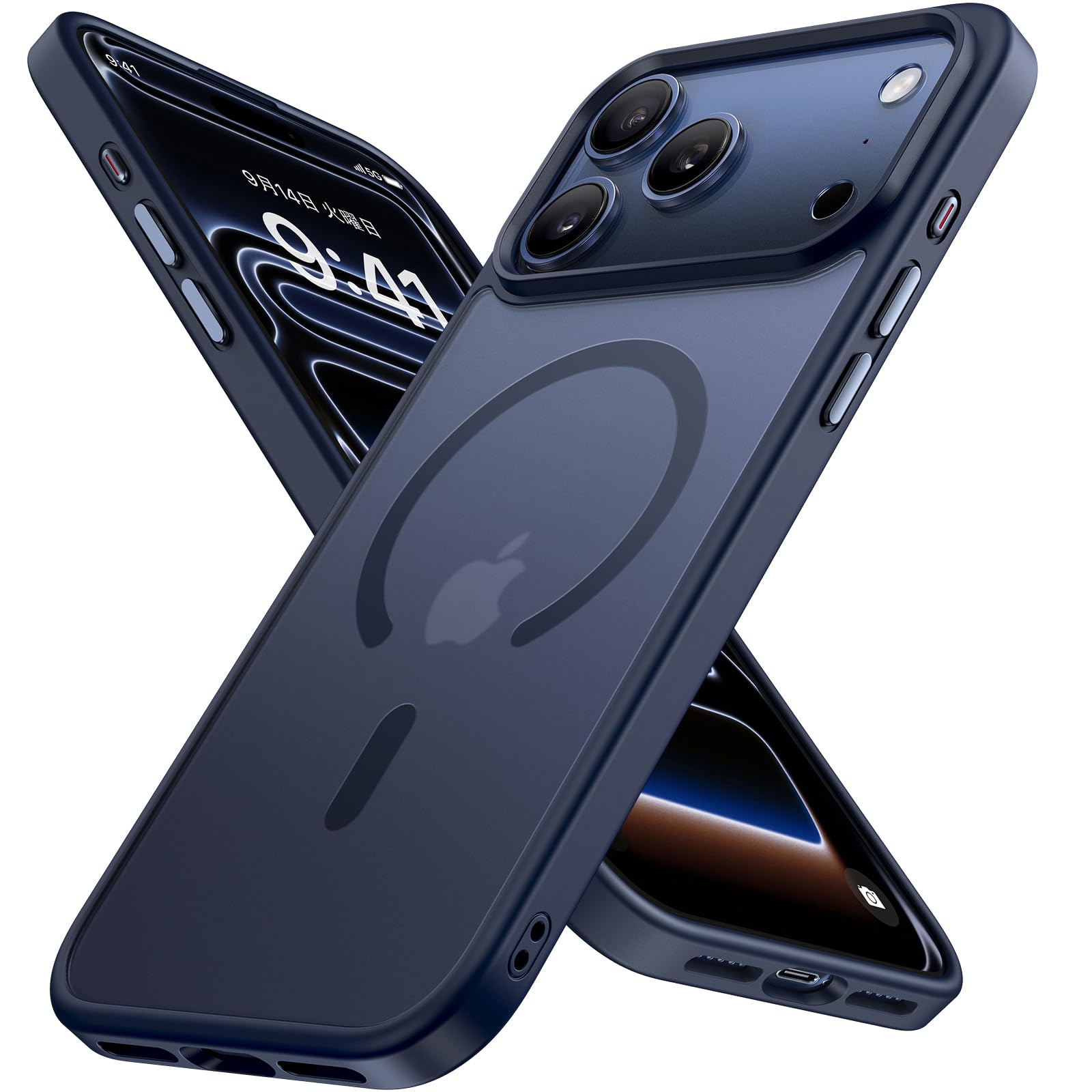 Miracase iphone17pro ケース【Magsafe対応・MIL米軍規格】iphone 17 pro ケース 耐衝撃iphone17プロケース、傷防止、落下耐性、指紋防止、黄ばみ防止、放熱、ストラップホール付き、薄くて肌に優しいデザイン、金属ボタン、マット、フロスト、半透明、绀色