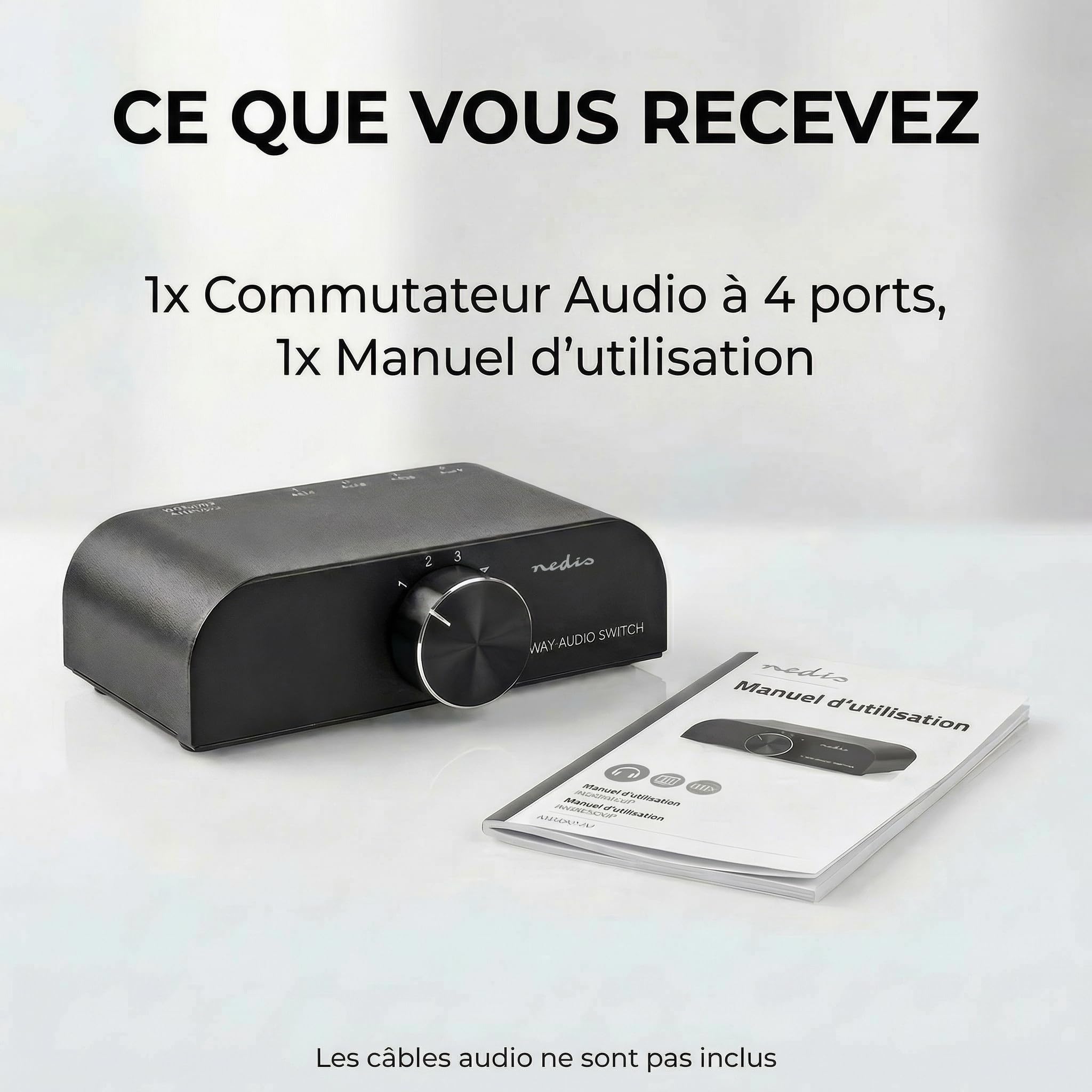 Nedis Commutateur Audio analogique | 4 Ports(s) | Connexions – Entrée : 1 x entrée Audio 3,5 mm / 3 x (2 x RCA Femelle) | Connexions – Sortie : 1 x (2 x RCA Femelle) | Manuel | Métal | Anthracite