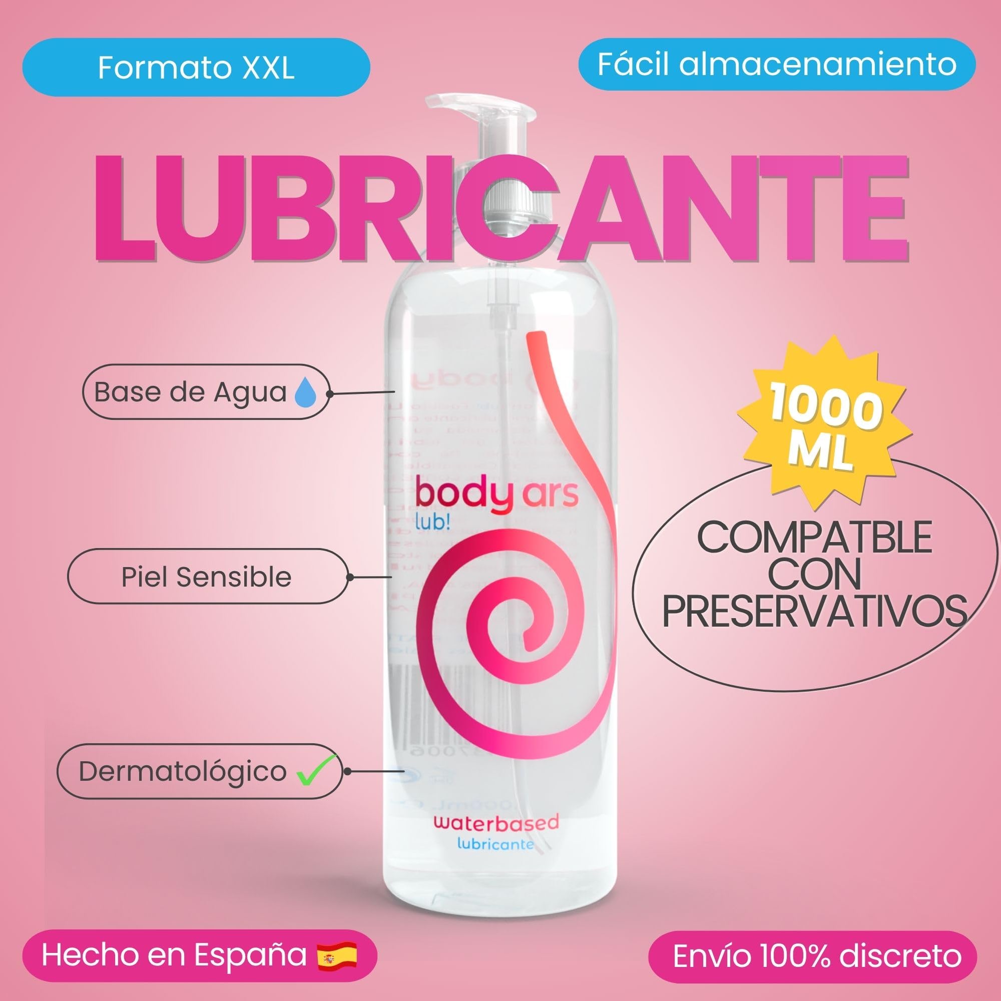 Gel Lubricante Íntimo Base Agua 1000 ml Hidrosoluble Con Dosificador Textura Suave Incoloro Sin Aromas Fácil De Limpiar Formato XXL Packaging Discreto Bienestar Íntimo Cuidado Natural Duradero