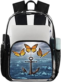 Butterflies Anchor mochila transparente resistente para livros, mochila transparente impermeável oceano borboleta mochila PVC transparente com alça de ombro reforçada para escola, trabalho, viagens, Multicor
