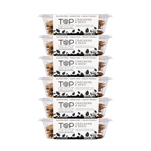 Top Seedz Galletas de 6 semillas orgánicas certificadas sin gluten, paquete de 6 unidades, 5 onzas, galletas veganas saludables con proteína a base