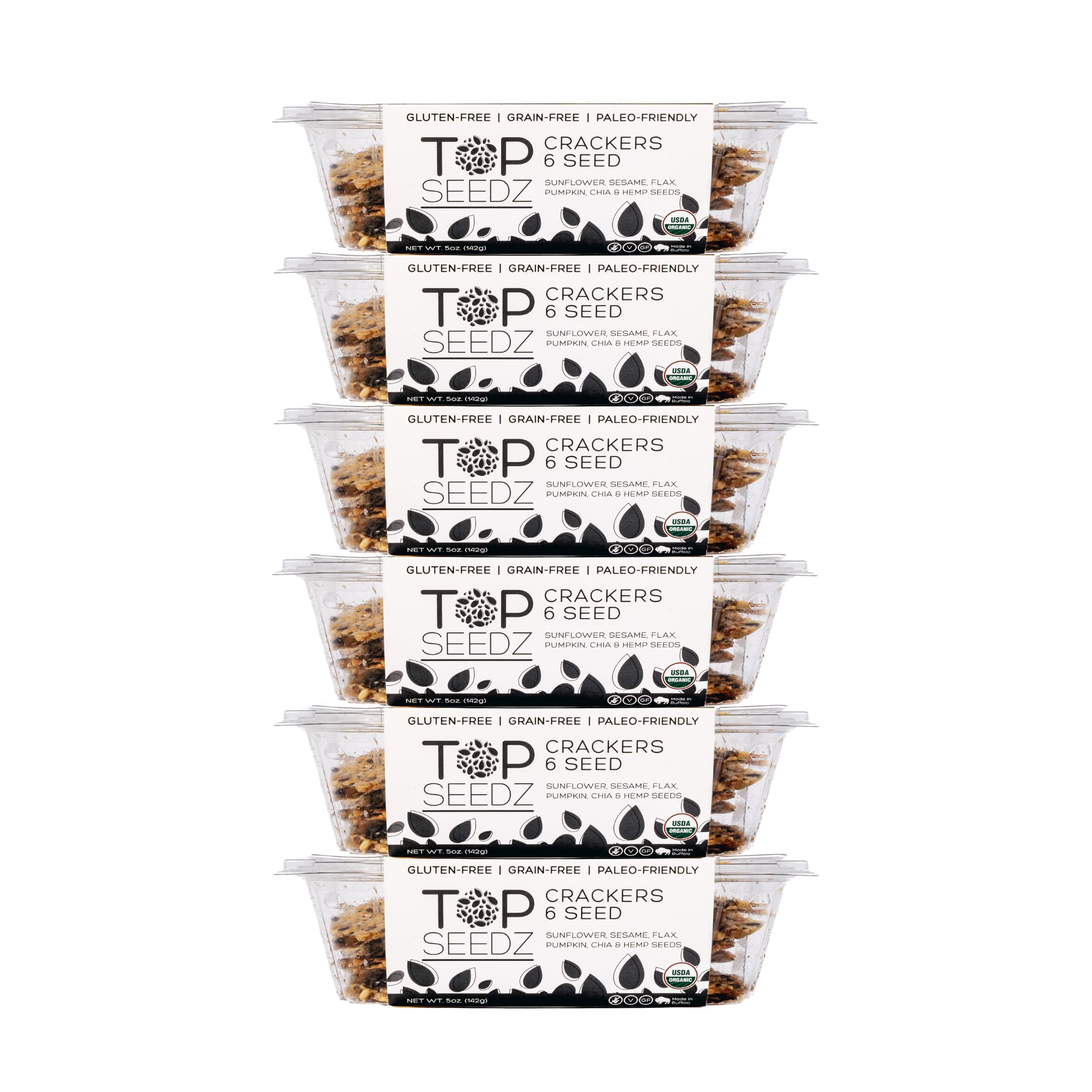 Top Seedz Certified Organic Gluten Free 6 Seed Crackers | 6-Pack | 5 Ounces | Healthy Vegan Crackers with Plant Based Protein | Made of Sunflower, Flax, Sesame and Pumpkin SeedUSDA Organic