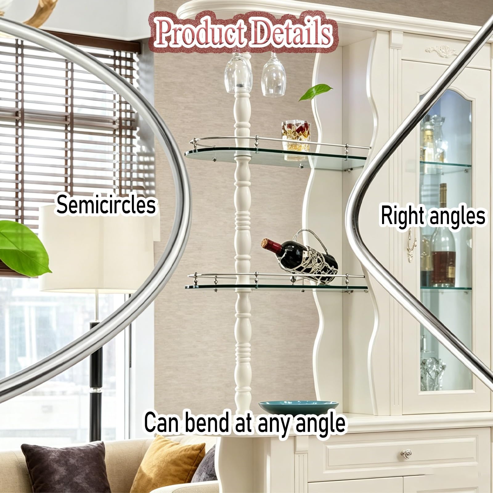 Barre di protezione per mensole in argento, per mobili da armadio, accessori per ringhiera contemporanea, ribaltabile, facile installazione (61 cm)