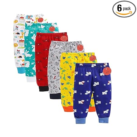EIO Baby Boys Girls Cotton All Over Print Pajama Rib Pants (Pack of 6) (Boys Prints, 5-6 Years)