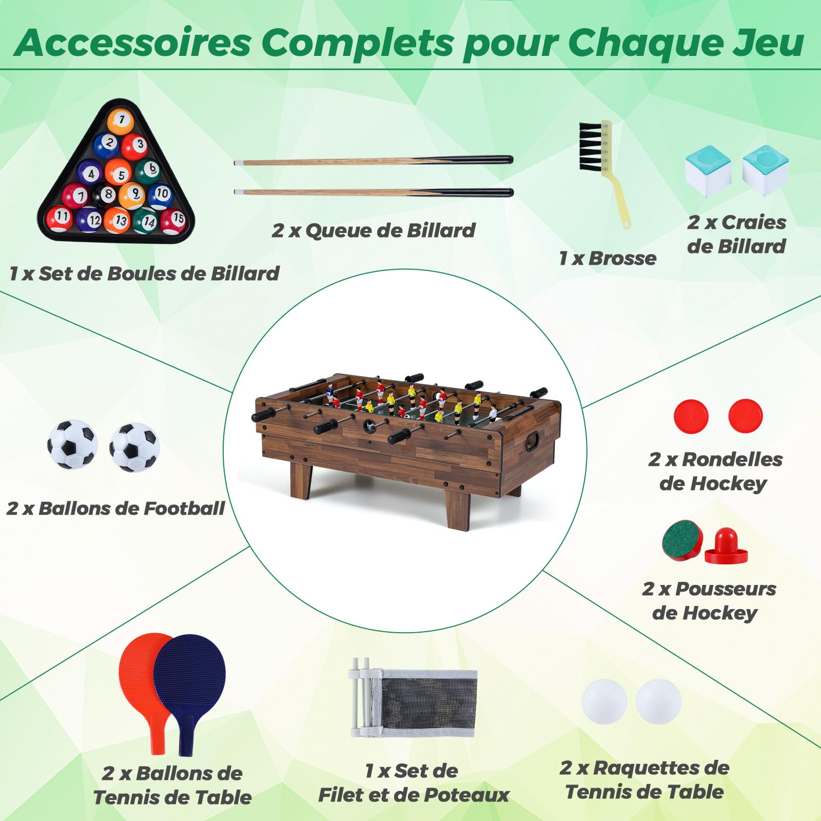 GOPLUS 4 en 1 Table Multijeux Pliante, Table Babyfoot Air Hockey Ping-Pong Billard, Jeu Multiple en PP+MDF avec 81,5x43x29,5CM (Marron)