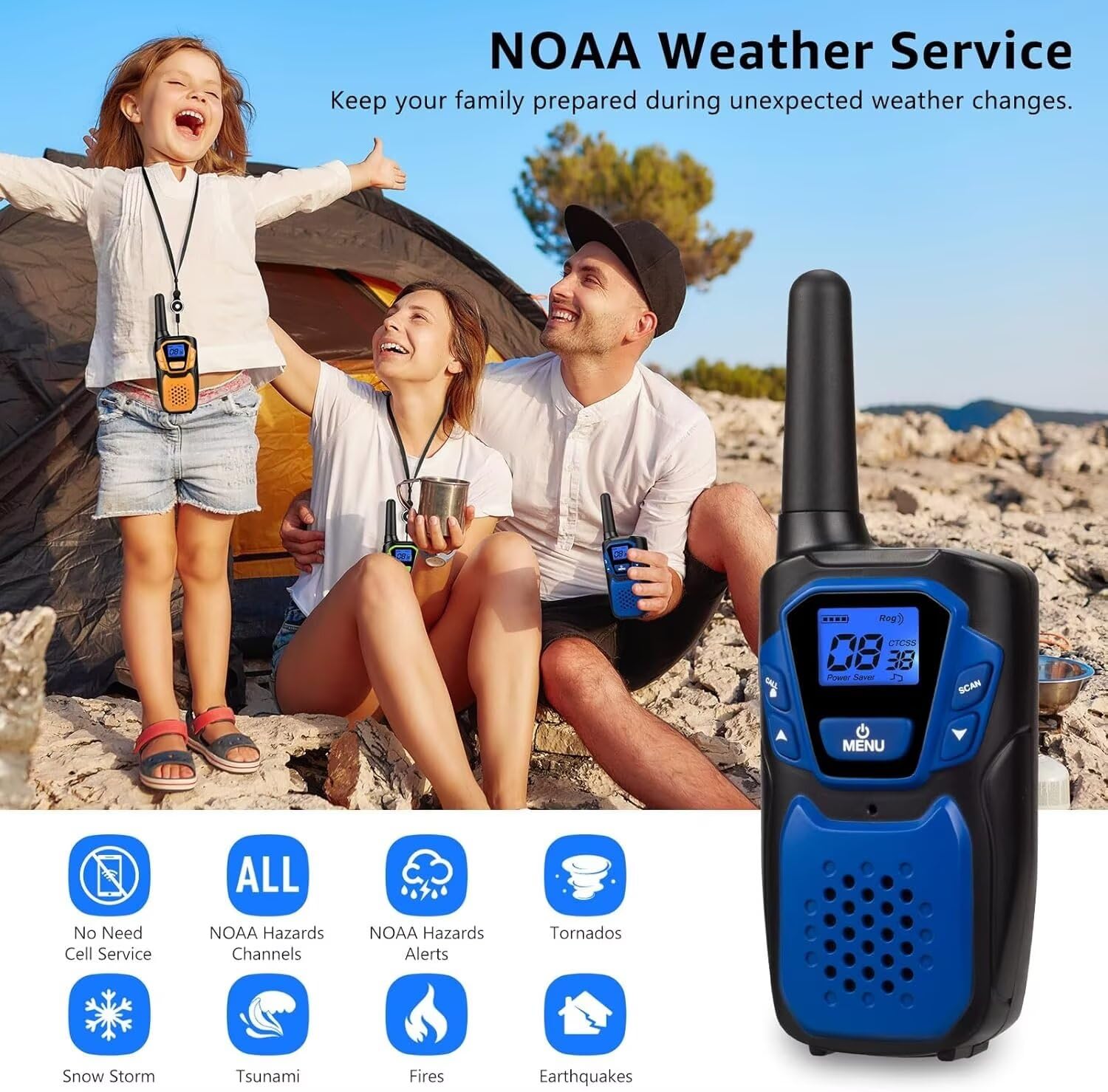 Walkie-Talkies - Walkie Talkie recargable para adultos, radio FRS de 2 vías de largo alcance, paquete de 3 con batería de cordón de 4 millas NOAA USB, juguetes familiares para niñas de 3 a 12 4