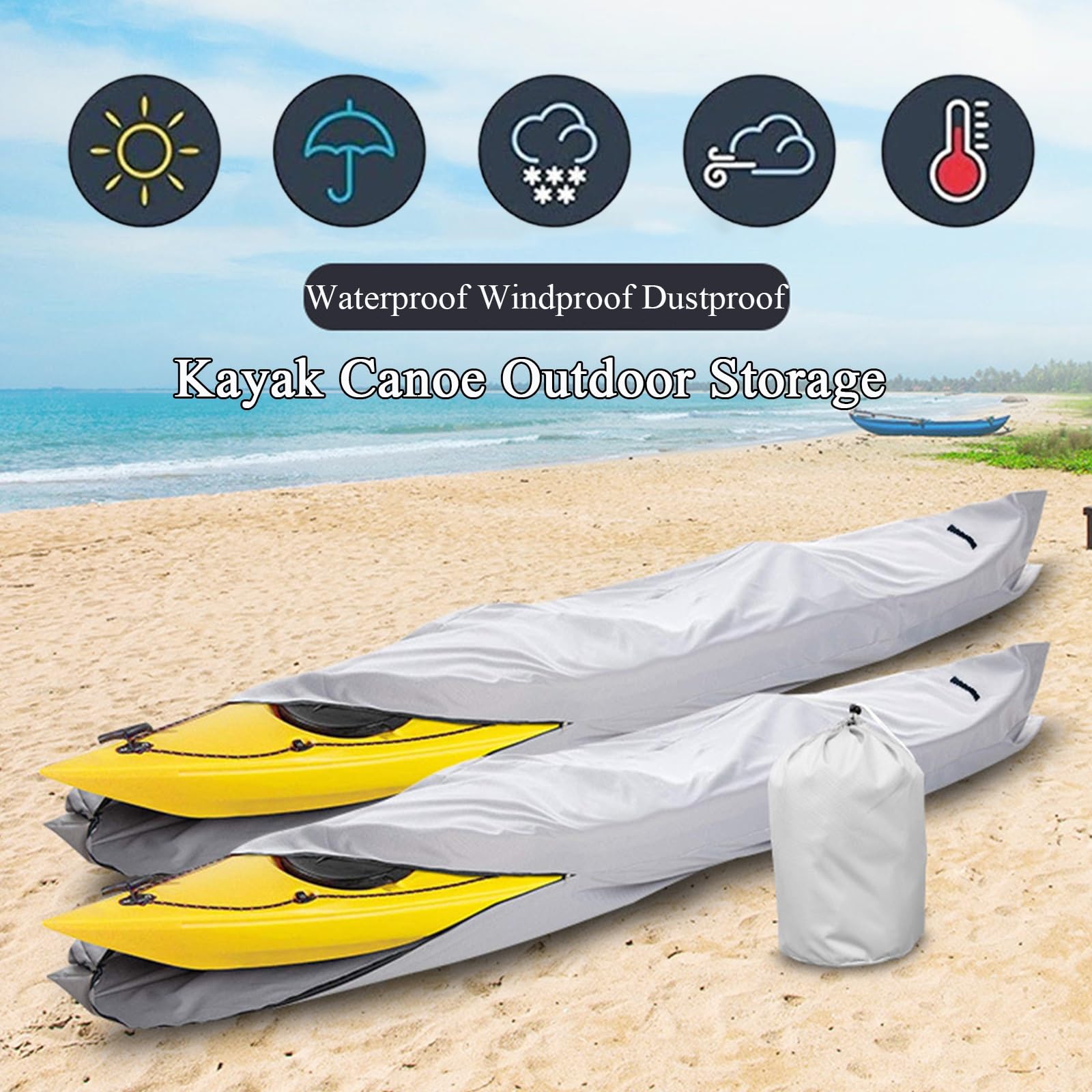 Copertura Kayak Impermeabile 210D Oxford 3m–5.5m – Telo Protettivo Antipolvere E Anti-UV Per Canoa, Kajak Gonfiabile, Esterno Mare, Copertura Universale Pieghevole Portatile-Black||5 m/16ft