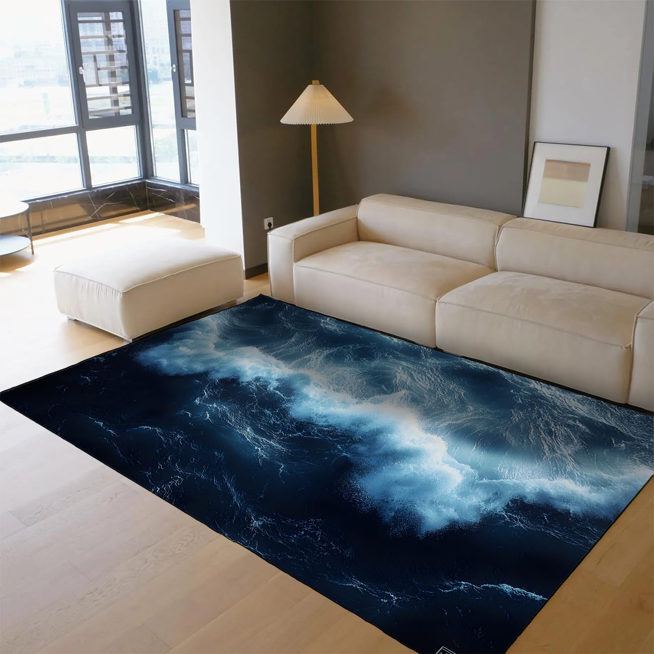 Ocean Plaża Dywan 120 x 160 cm Niebieskie fale Morskie Dywaniki Zmywalny Antypoślizgowy Dywan Głęboki Niebieski do Salonu Jadalni Akademiku Sypialnia