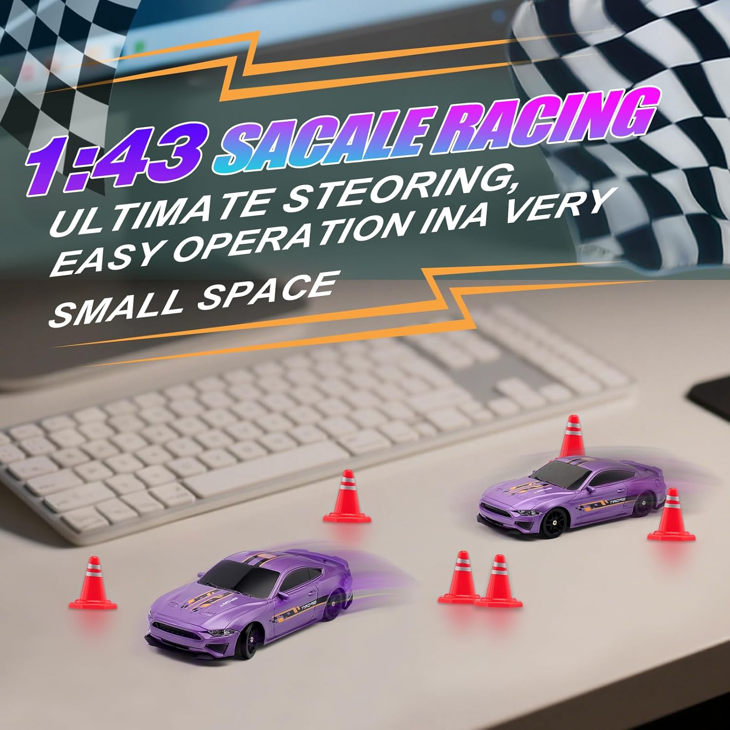1:43 Scale Mini Racing Drift Car Model，2.4GHz Remote Control Car, 4WD High Speed Race with Lights,Racing Tires,RC Toys Hobbyist Gift for Adults, Kids, Boys, Girls (Purple)