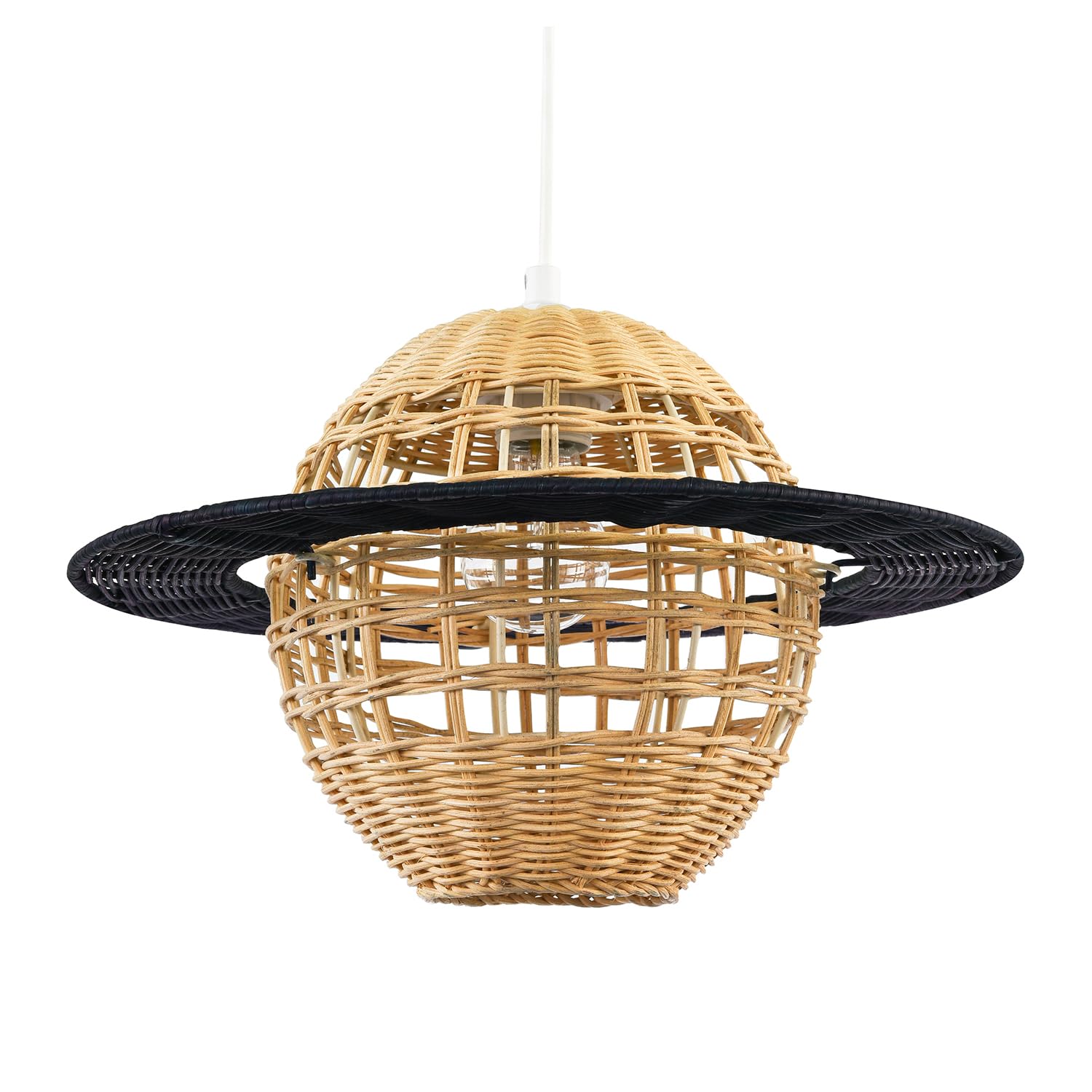 Happy Homewares Saturn Planet Rattan Pendant Light Shade - Brown & Black - Children's Bedroom Lighting