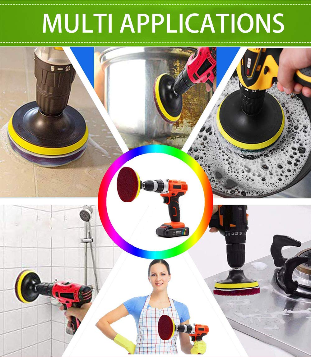 10 Morceaux Tampon à Récurer pour Perceuse électrique - Kagni 4 Pouces Brosse de Nettoyage pour Nettoyage Domestique et Polissage
