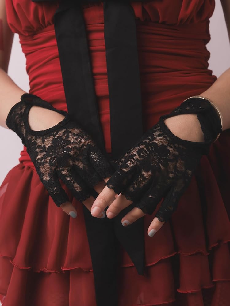 【FETICO】LACE FINGERLESS GLOVES  black Gloves, Fingerless Lace - Norcostco