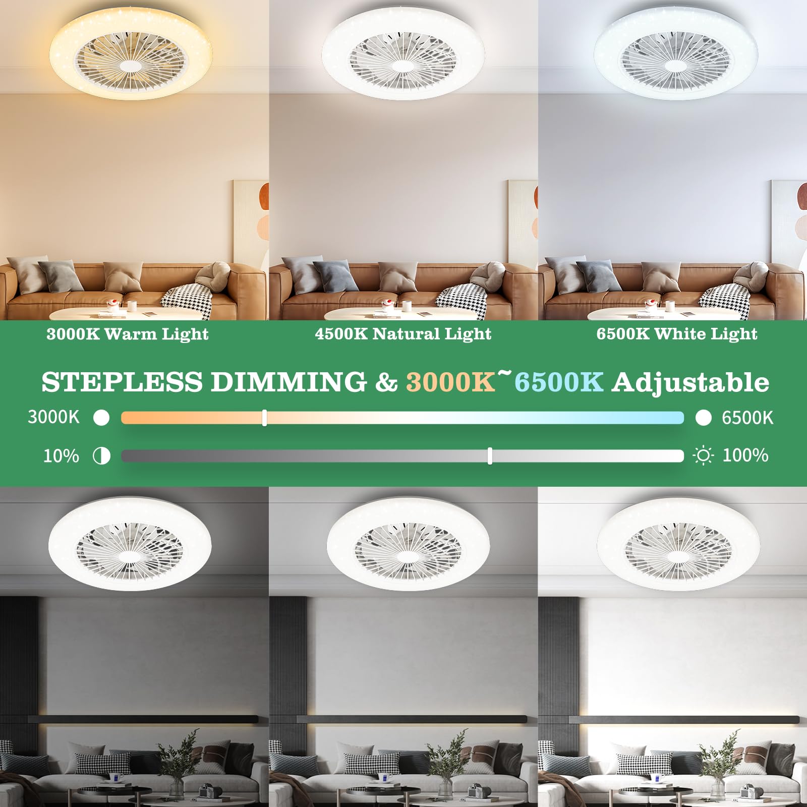 Aigostar Ventilateur de Plafond avec Lumière 40W Silencieux, avec Télécommande, Φ49*14cm, Moteur DC, Réglage luminosité & température couleur, Minuterie, Adapté Cuisine, Chambre, Salon