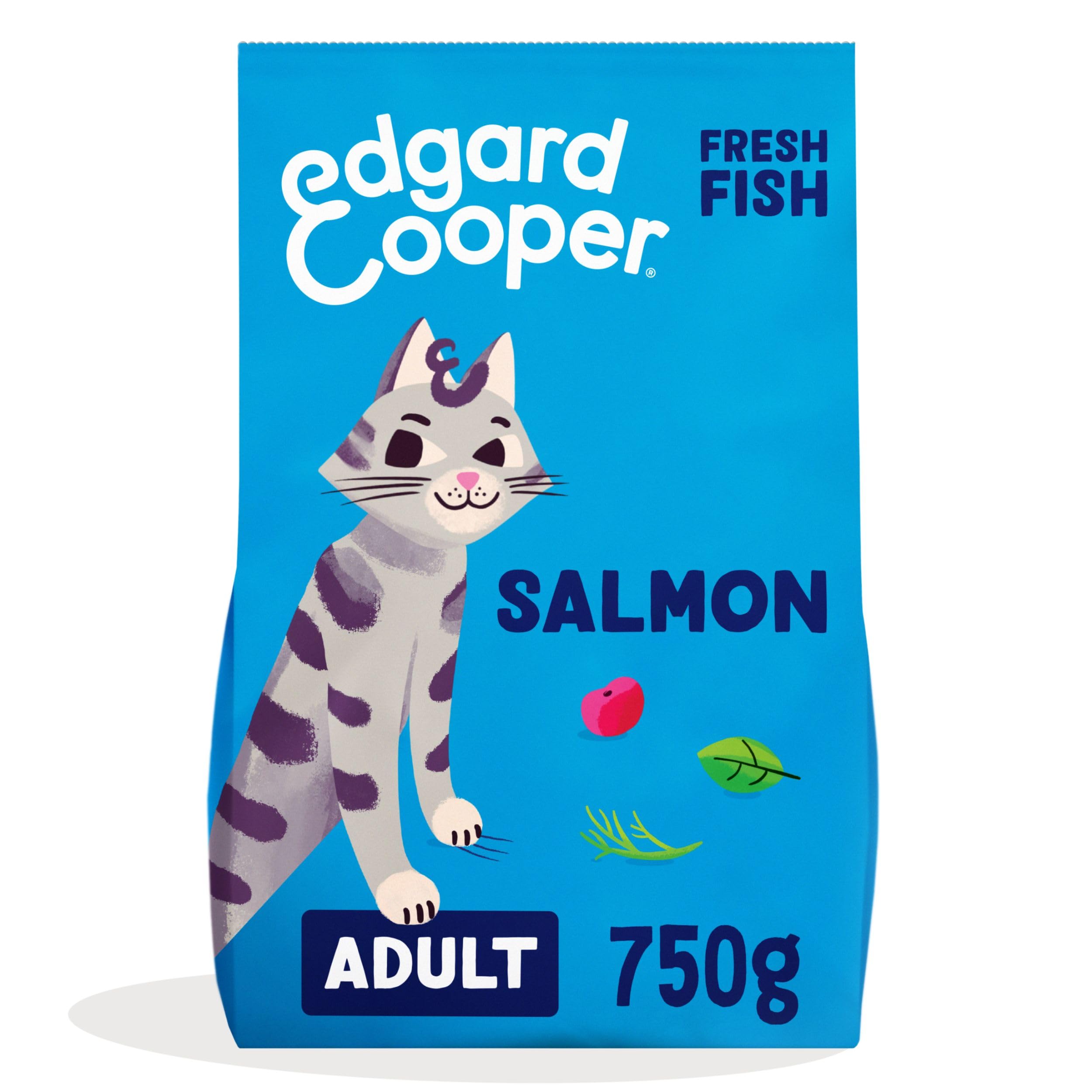 Edgard Cooper Crocchette Gatti, (Salmone, 750g), croccantini gatto sterilizzati o attivo, carne fresca e ingredienti naturali, senza cereali, senza zuccheri aggiunti