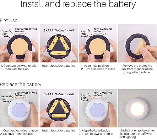 STAR-SPANGLED Push Tap Light, 2.8” Mini Night Touch LED Puck Lamp, Portable Under Cabinet Lighting AAA Battery Operated Powered, DIY Stick On Lights for Closet, Counter, Kitchen, Warm White, 5 Pack(Warm White)