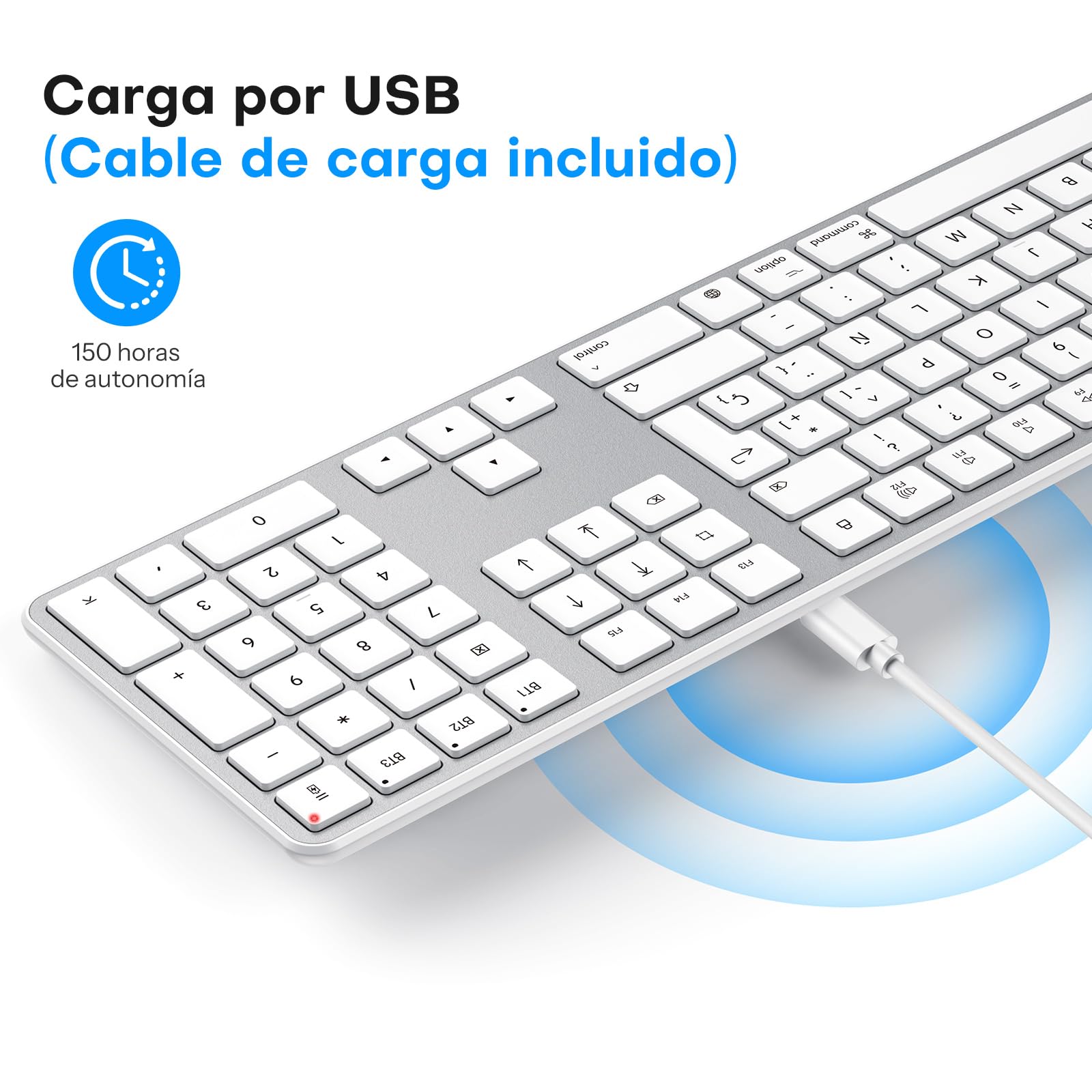 OMOTON Bluetooth Teclado y ratón para Mac, inalámbrico Teclado y ratón USB Recargables para Mac OS, Plateado