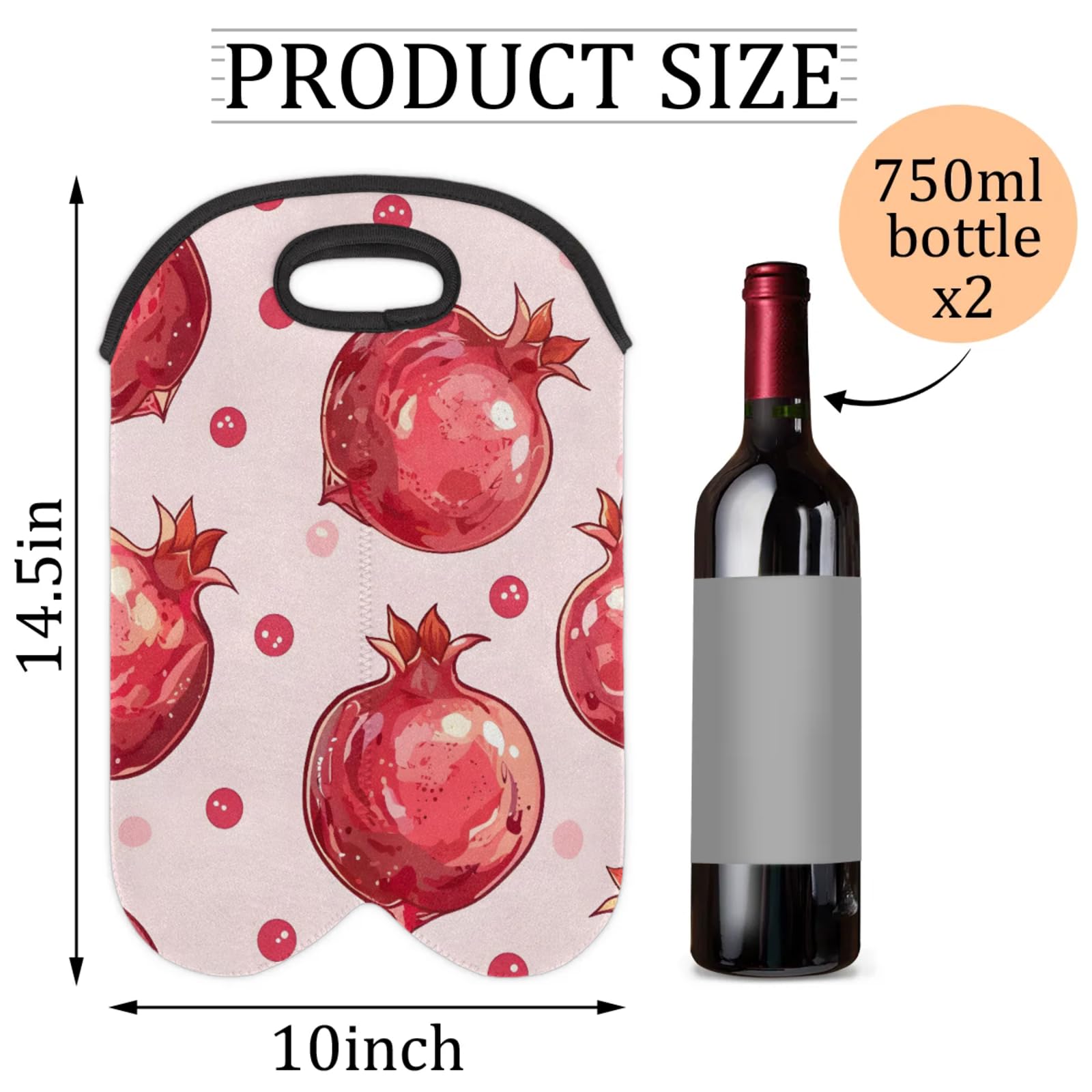 GzLeyigou 2 Bottles Pomegranate Wine Bag Sleeve Totes Neoprene Protective Wine Carrier Bag for Wine,Water, Champagne, Beer, Baby Bottles,Gift 14.5 x 10 Inches