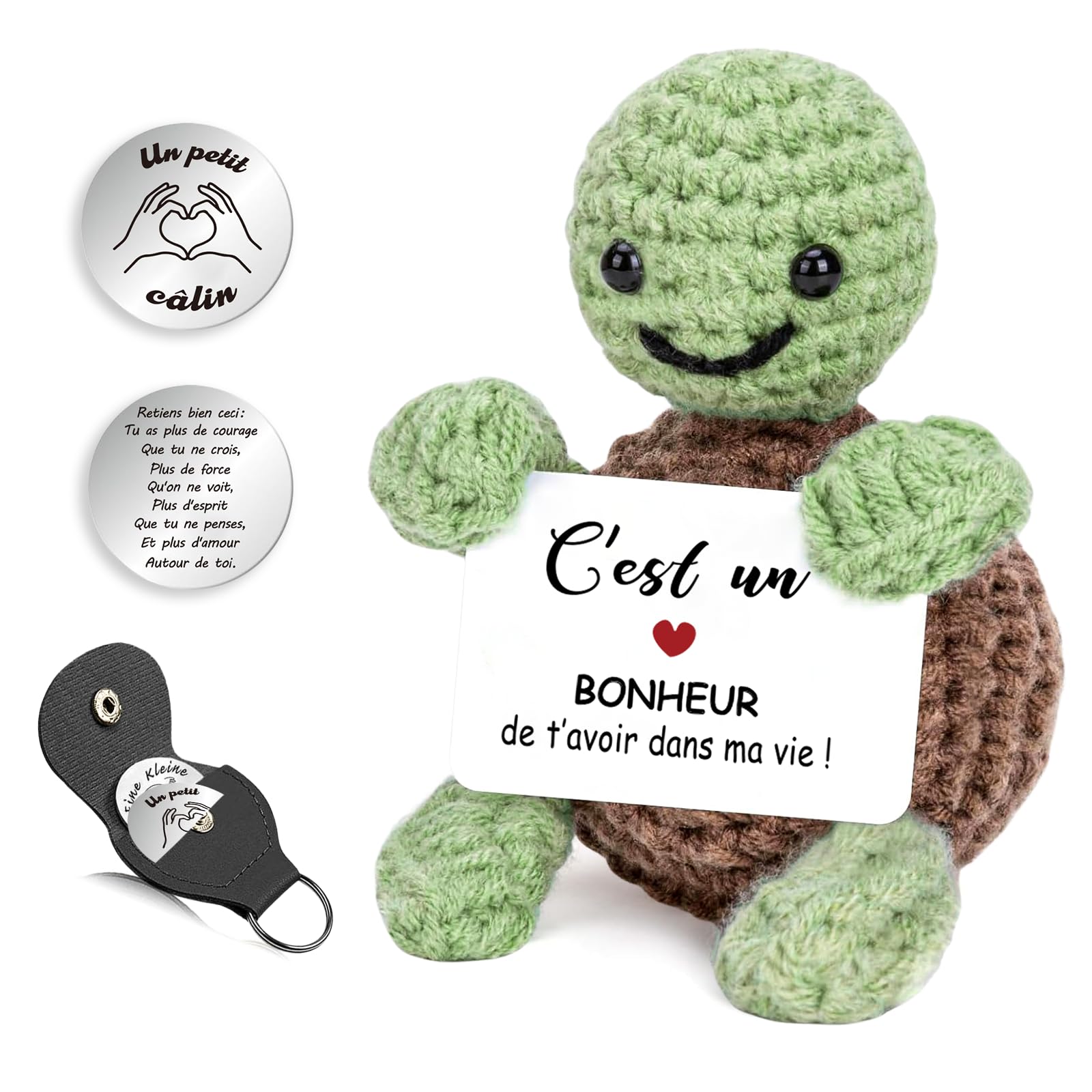 HUKUMA Tortue En Crochet Main Avec Carte 'Je T'aime' - Cadeau Romantique Pour Couple, Saint-Valentin, Anniversaire Ou Noël