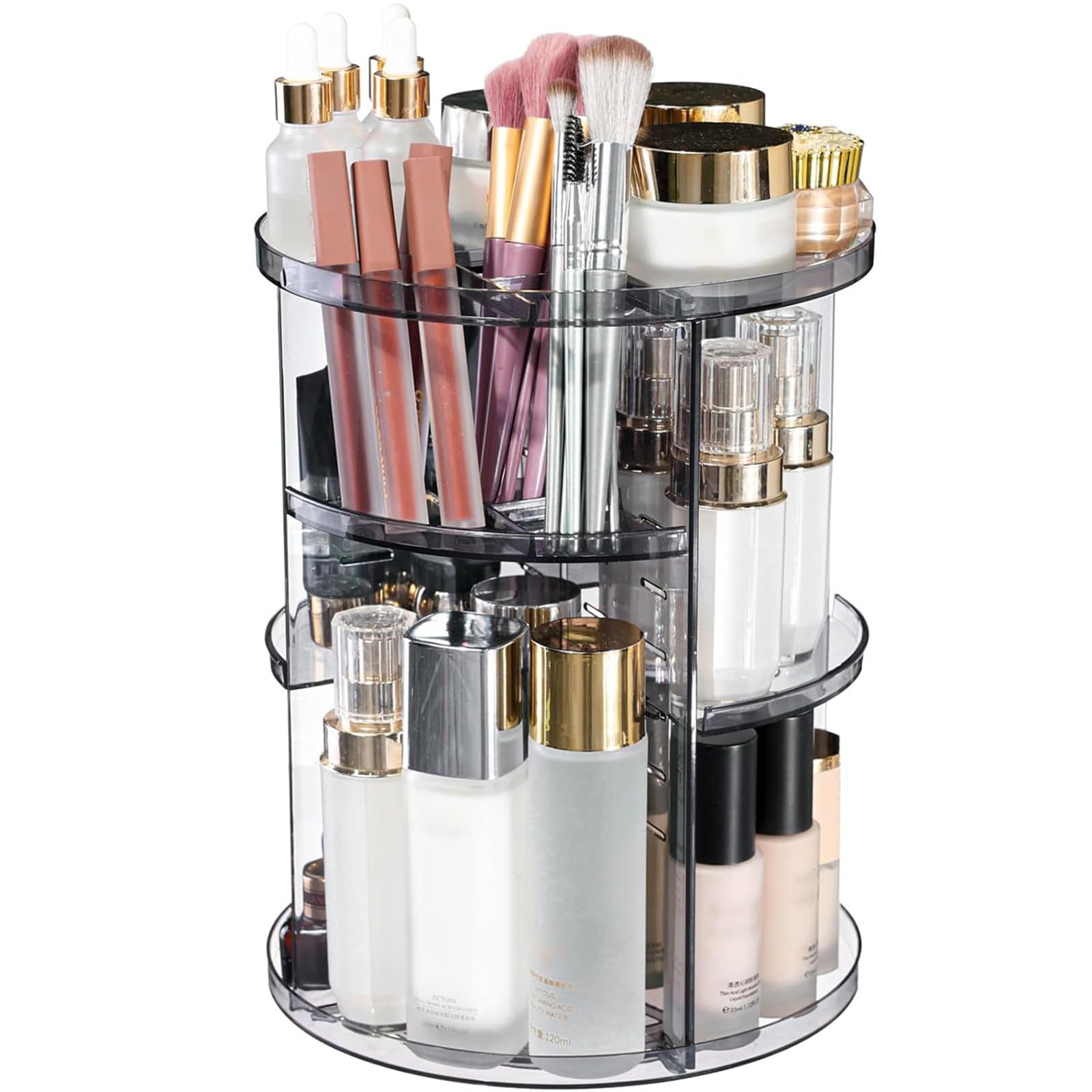 Hsioluted 360 Degree Rotating Cosmetic Storage Organiser Skincare Stand Multilayered Acrylic Rack for Makeup and Beauty Tools Desktop Storage Shelf