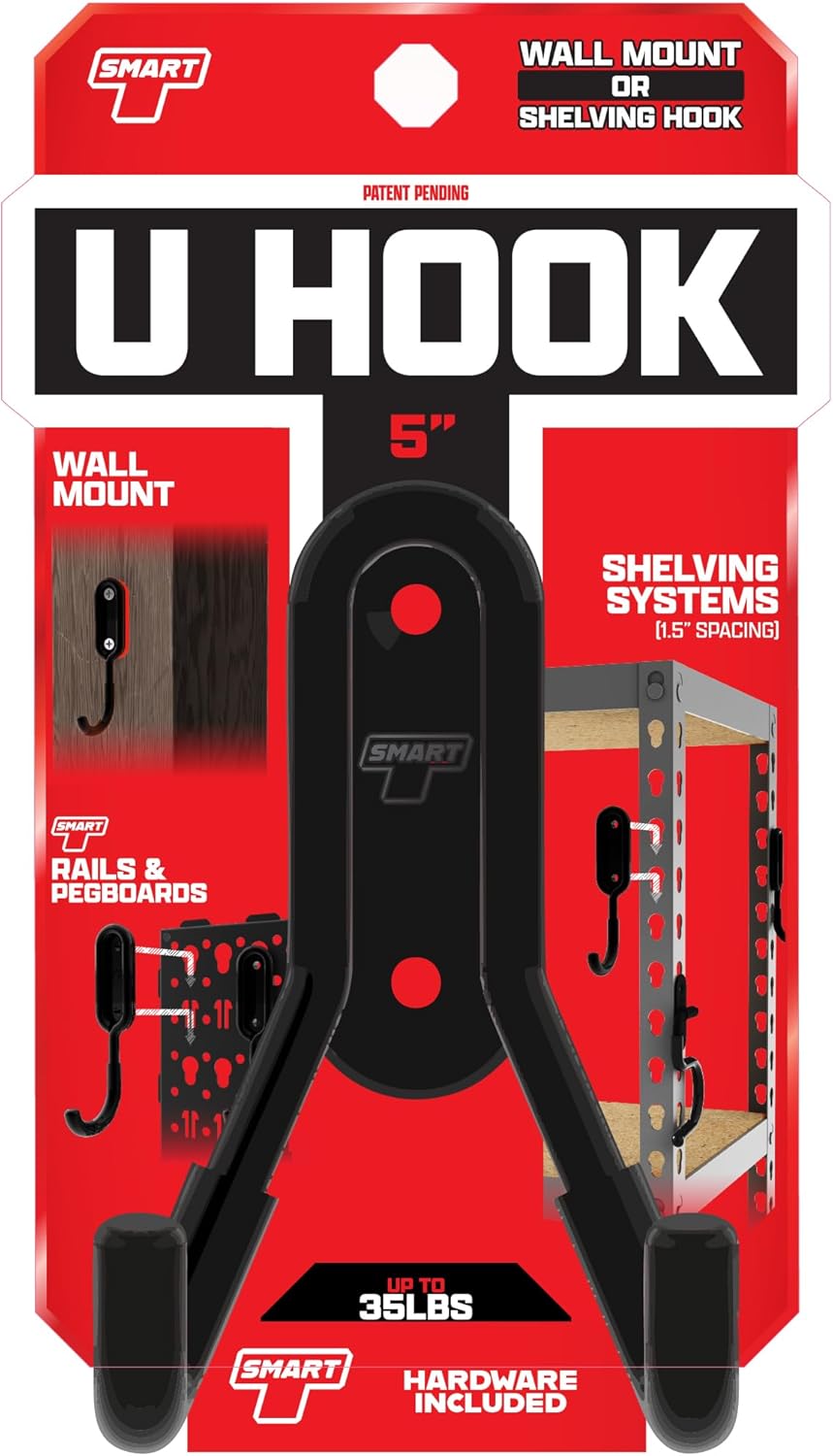 Smart T Garage Storage Wall Hook | 5" U-Hook for Garage Organization, Heavy Duty Organizer Wall Mount or Shelving Hooks