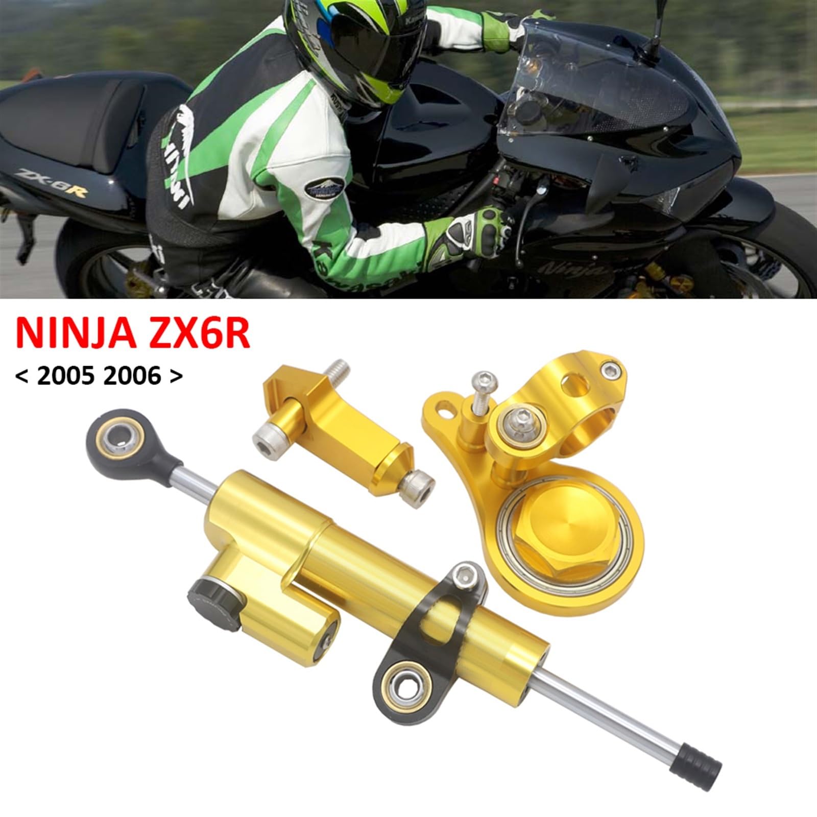 LOTFI 2005 2006 Steering Damper Stabilizer Fit For Kawasaki Ninja ZX6R ZX-6R Motorcycle Dampers Mount Bracket Support (Size : F)