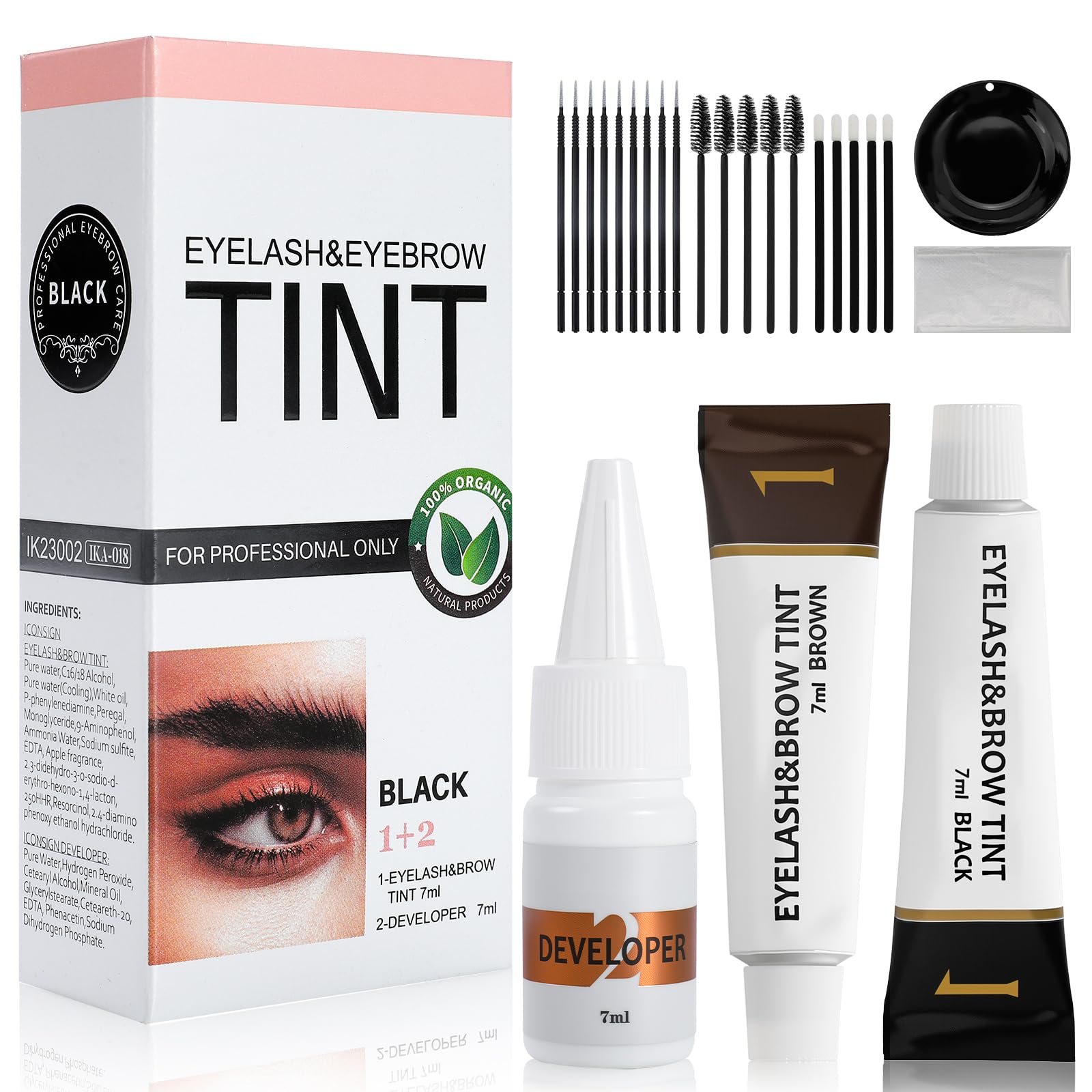 Eyelash & Eyebrow Color Kit, 2-in-1 Professional Lash & Brow Tint Kit with Brush, Long-Lasting Color Up to 6 Weeks, Natural, Safe & Easy DIY at Home (Black & Brown)