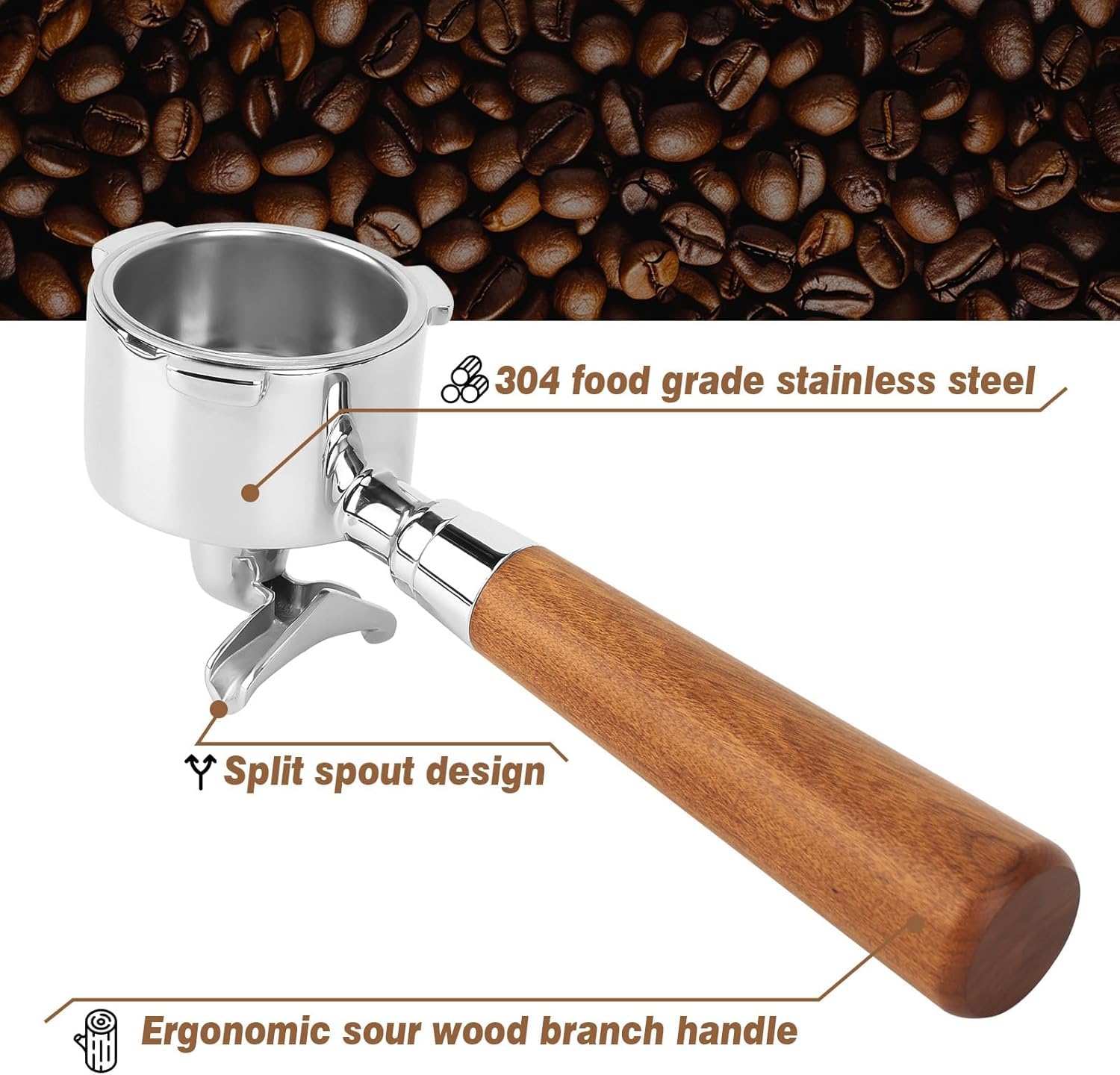 51mm Siebträger für DeLonghi Dedica EC680/EC685, doppelte Ausgüsse, inkl. 1 Filterkorb aus Edelstahl, Puck-Sieb und roter Säureholz-Griff