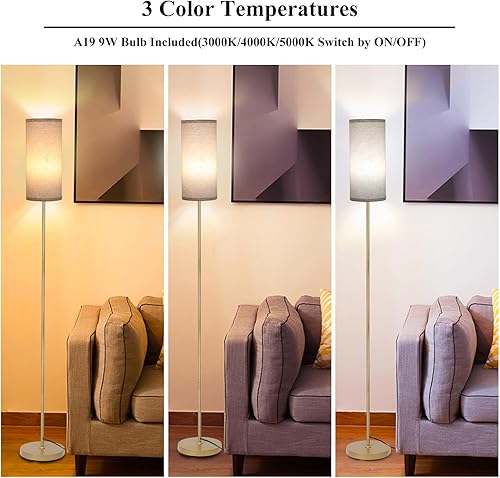 Miniatura 3 de Boostarea Lámpara de pie para sala de estar con bombilla de 3 temperaturas de color, lámparas de pie industriales, lámpara alta clásica dorada para