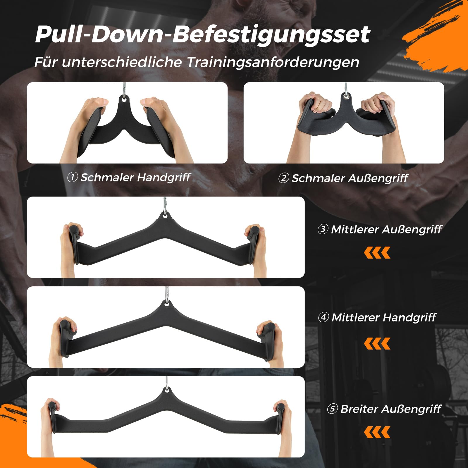 COSTWAY 5 er Set Rudegriffe für Kabelmaschine, V Form Kabelzugriff LAT mit Gummi Handgriff für Rückenkrafttraining, Pull-Down Latzugstange Bizeps-Trizeps-Griffe für Zuhause Fitnessstudio