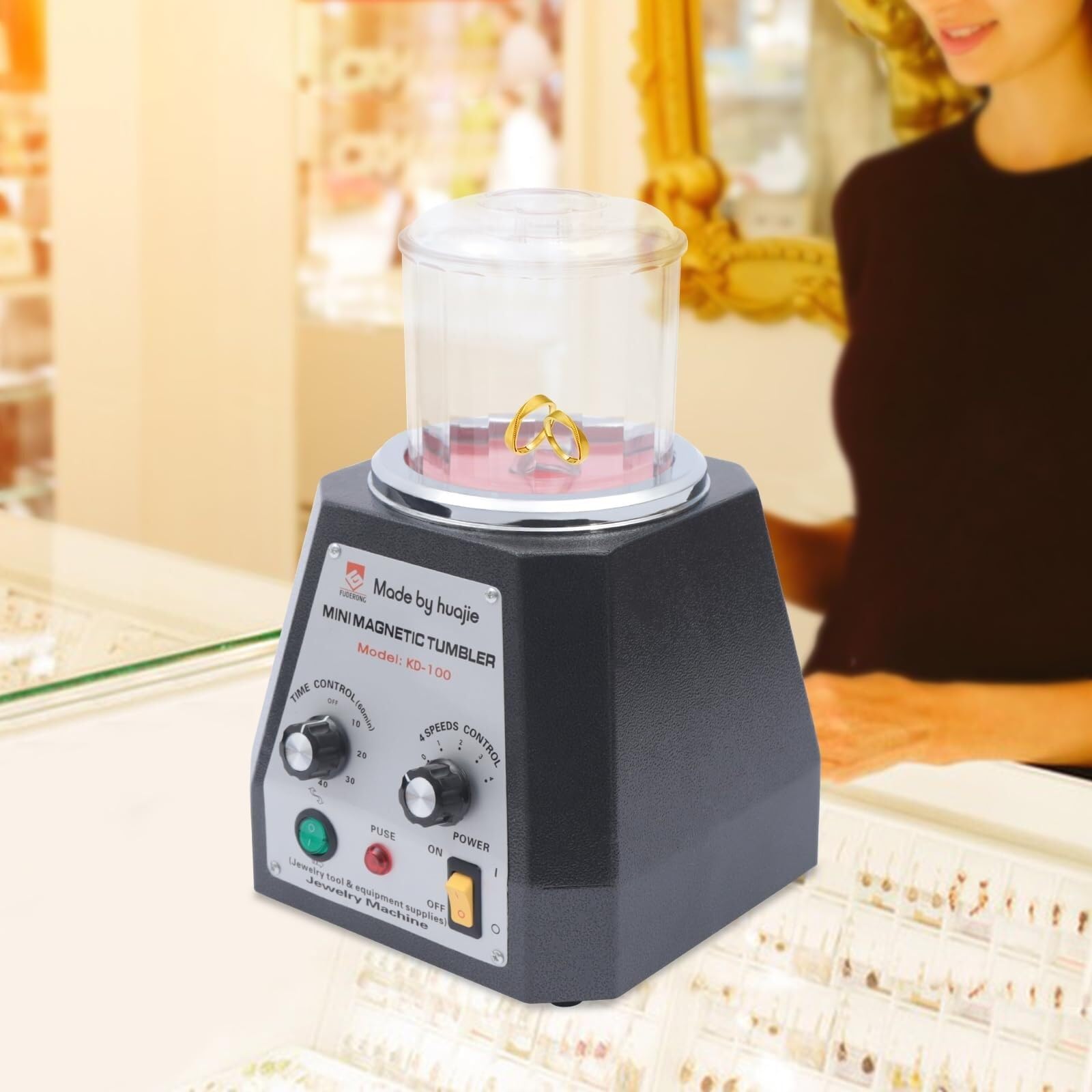 Magnetische Mini-Poliermaschine für Schmuck-Metallschleifen, 4 Geschwindigkeitsregelung, 2000 U/min, 400 g Kapazität, kabelgebunden, elektrisch, 20 x 20 x 29 cm