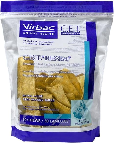 CET HEXtra Premium Oral Hygiene Chews with Chlorhexidine, Extra-Large Dogs,  30 Chews