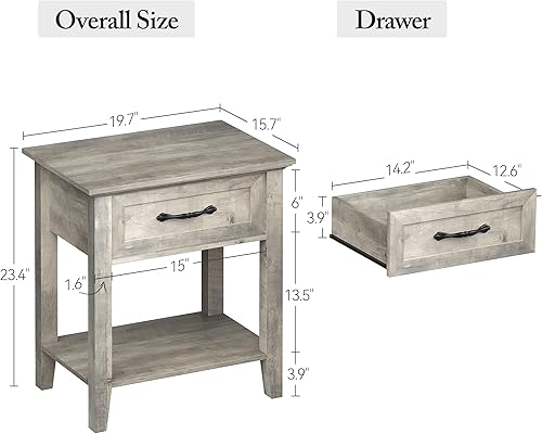 Miniatura 3 de GAOMON Mesita de noche gris, mesa auxiliar para sala de estar con cajón y estante de almacenamiento, mesita de noche de madera para dormitorio,
