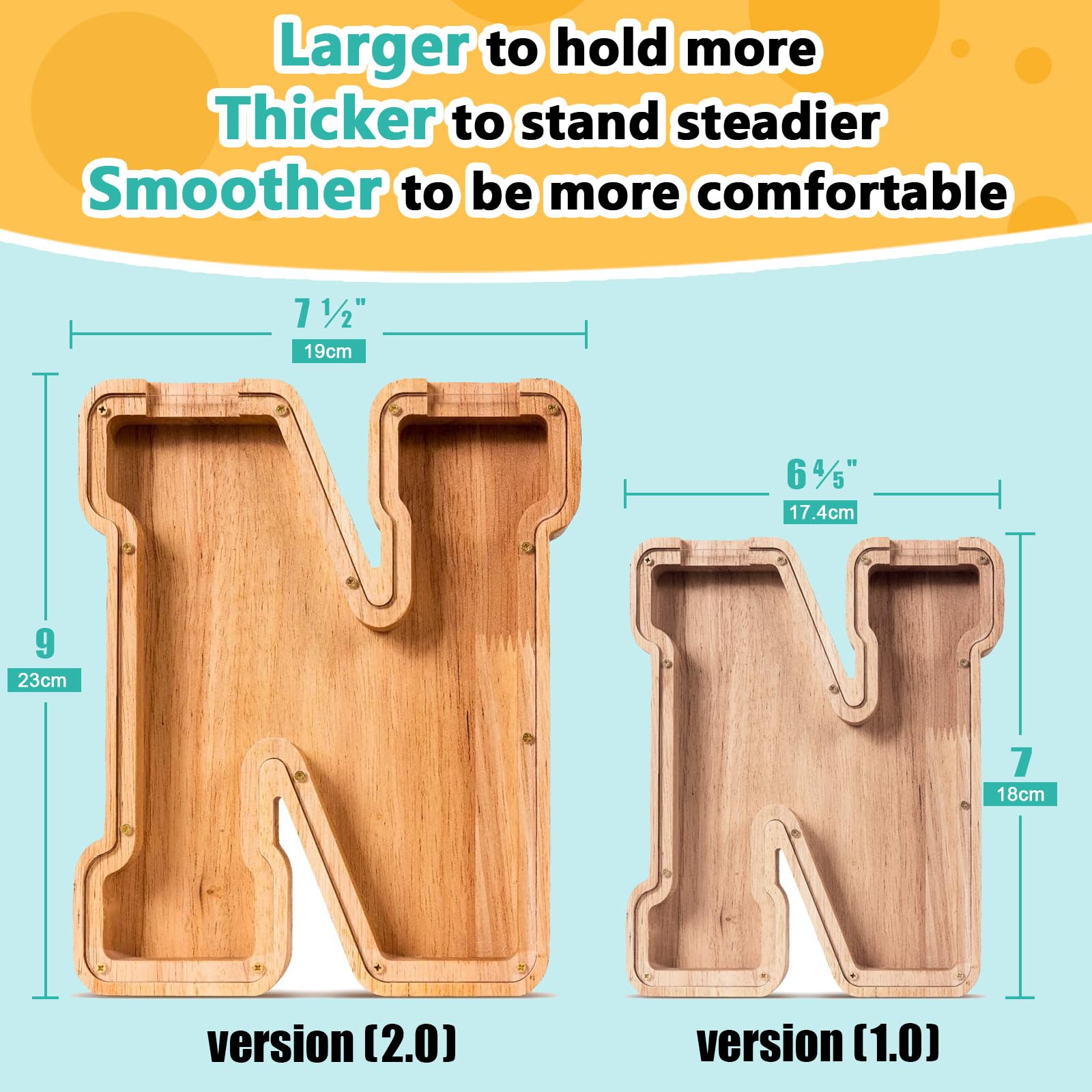 Summidate Salvadanaio Con Lettera in Legno A-Z, Banca dei Soldi Personalizzato per Bambini e Bambine | Regalo di Compleanno Con Banca di Monete