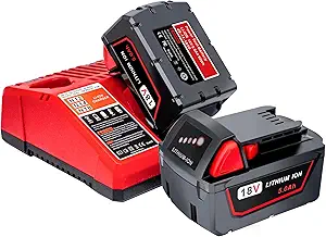 2 Pack Replace Battery for Milwaukee M18 Battery 5.0ah and Charger Combo,Compatible with Milwaukee M18 Cordless Power Tools 18V Lithium Battery 48-11-1850 48-11-1840 48-11-1860