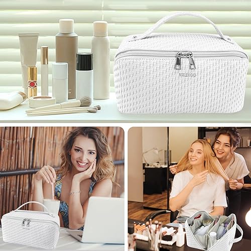 Miniatura 3 de Bolsa de maquillaje de viaje de gran capacidad para mujeres, bolsa de cosméticos portátil, bolsa de cosméticos impermeable de piel sintética