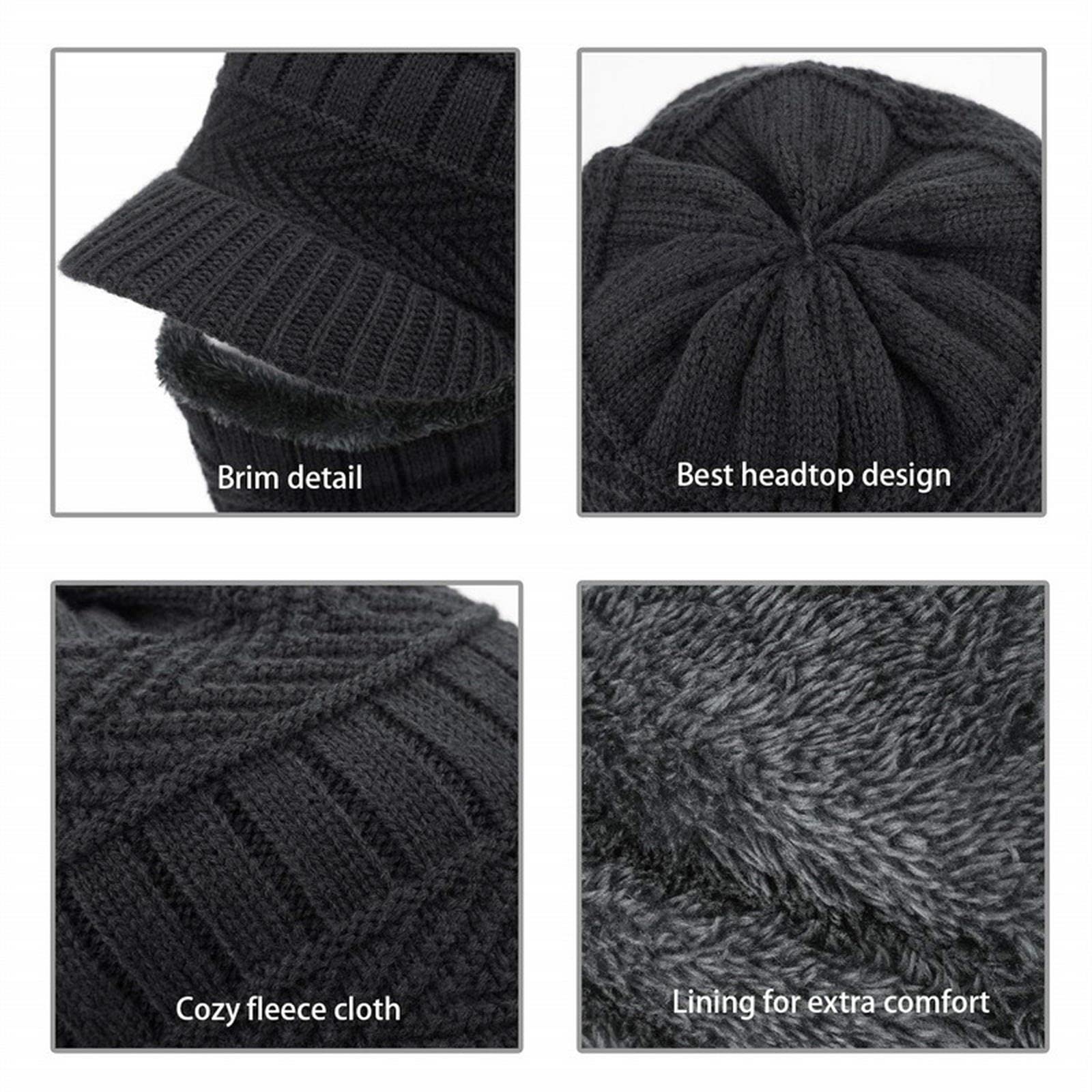 Wintermützen für Herren 3-in-1 Wintermützen Herren Einfarbig Dicke Plüsch Skullies Beanie Mütze Halstuch Einteilige Kappen Schleier Kunstwolle Mütze Strickmütze