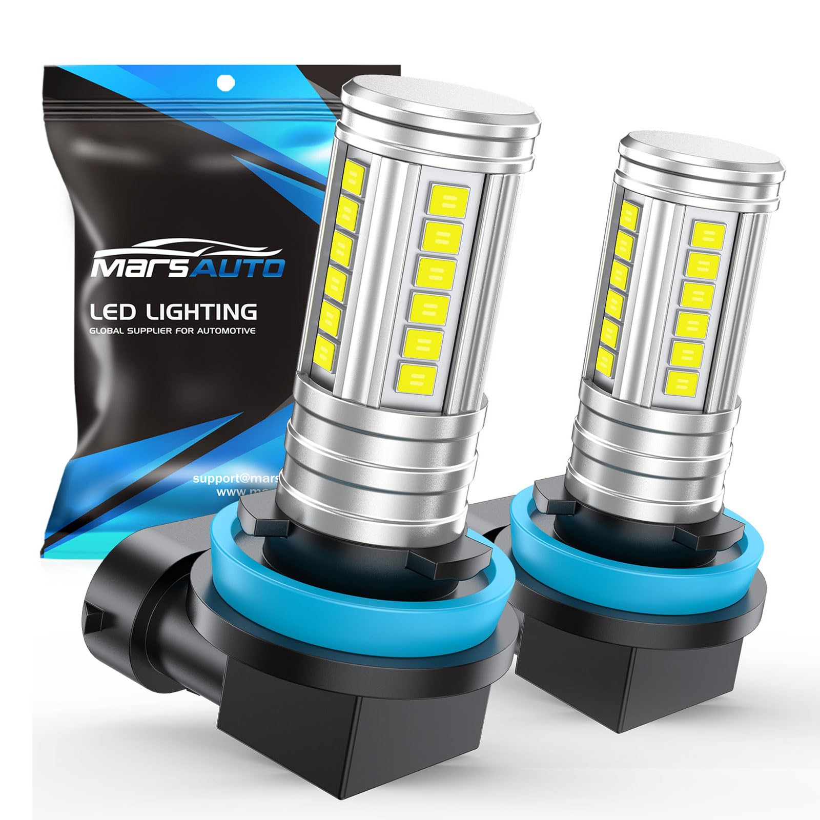 Marsauto H11 H16 H8 Led Fog Light Bulb 12,000LM, 1:1 Size 360° Illumination H16 H8 Fog Lights Led, 600% Bright Strong Penetration, Upgraded LED Chips H11 Fog Light Bulbs for Car, Pack of 2
