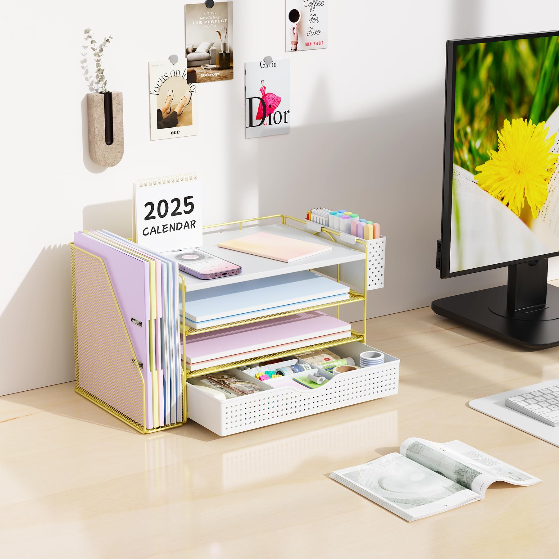 Wood Desk Organizers and Accessories with File Holder & Catalog Racks view 4
