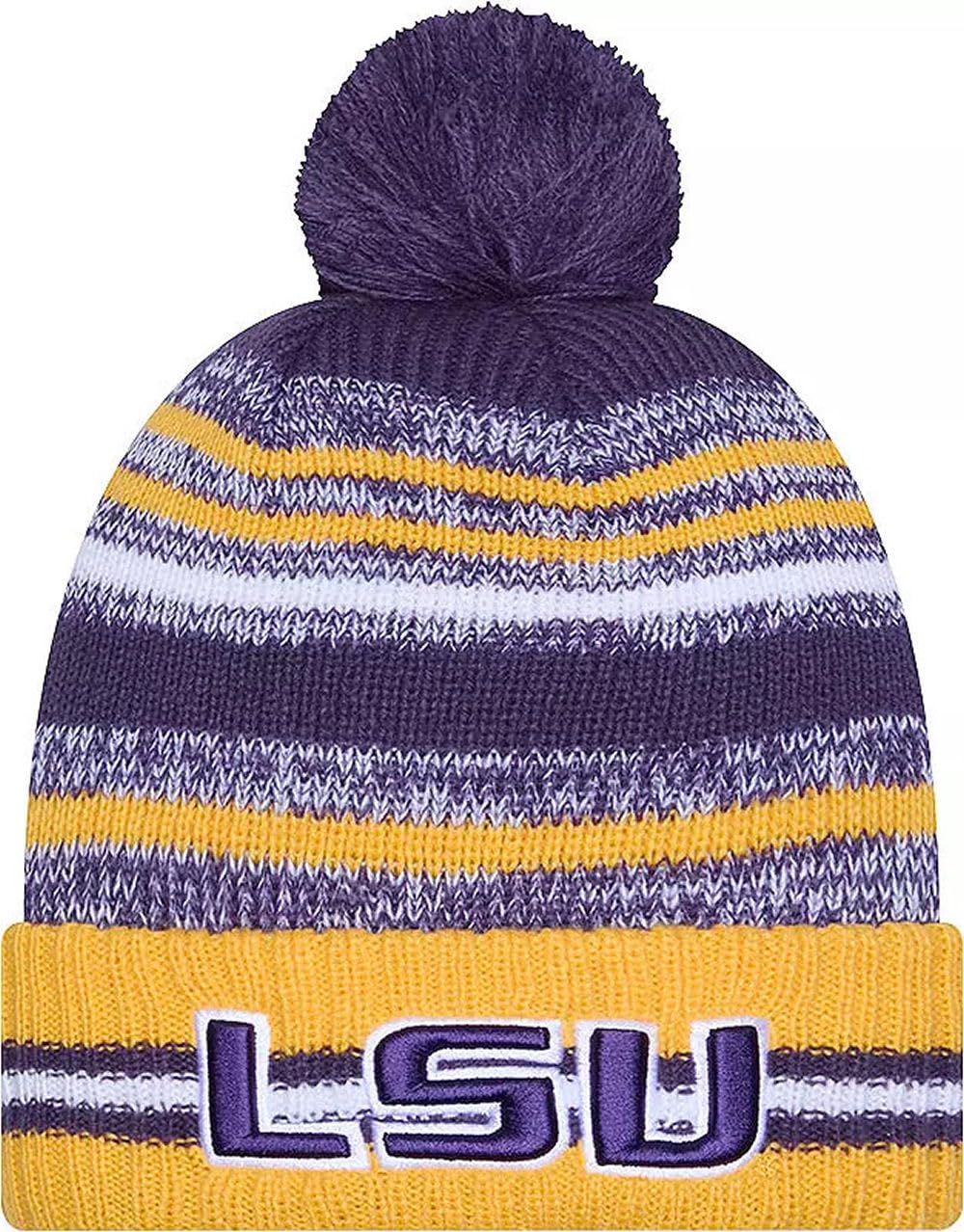New Era LSU Tigers Onfield Sport Gold Striped Cuffed College Knit Beanie Hat Pom - NCAA Cheer Cuff Knit Cap โ image 1