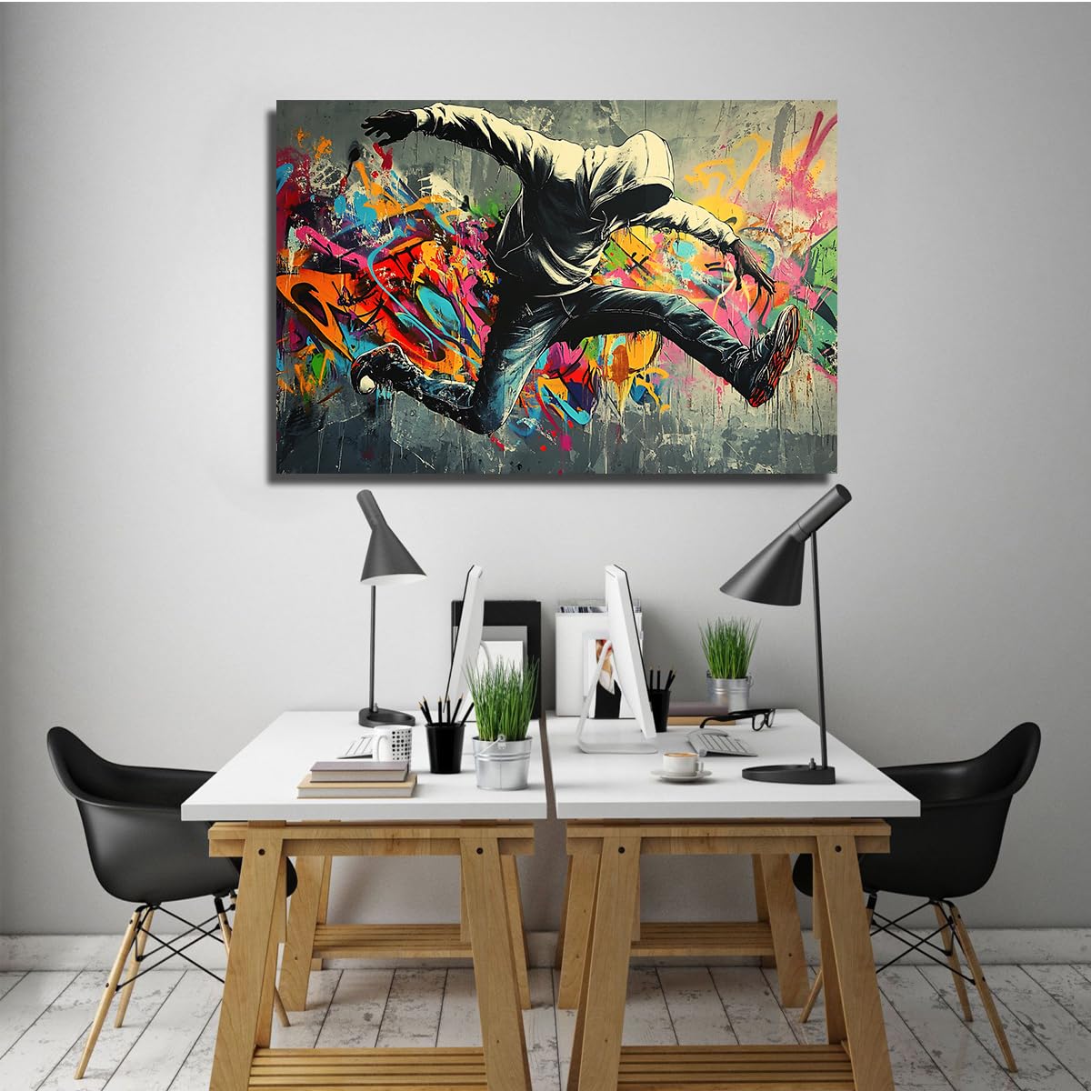 UIRINGART Graffiti Street Theme Arte murale Pianta Moderne Urban Pictures Boy Hip Hop Stampe Poster colorati e vivaci Pittura per l'arredamento dei corridoi 65x100cm