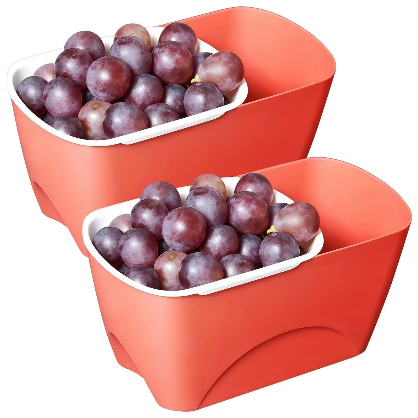 Lot de 2 boîtes de rangement pour snacks à double couche, coque en plastique rouge, bol de drainage, pour noix, pistaches et fruits, format compact pour la maison et les fêtes, facile à placer
