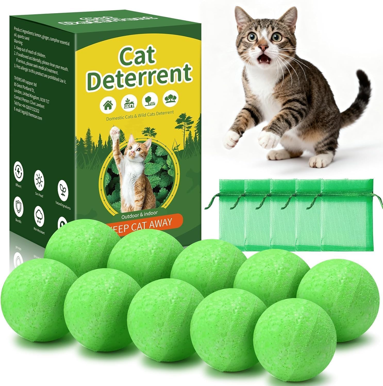 RIOSYE Cat Deterrent Outdoor & Indoor,Cat Repellent Essential Oils Ball Anti Cat Scratch for Furniture, Keep Cats Off Yard Garden Lawn Plants Trash Can (10)