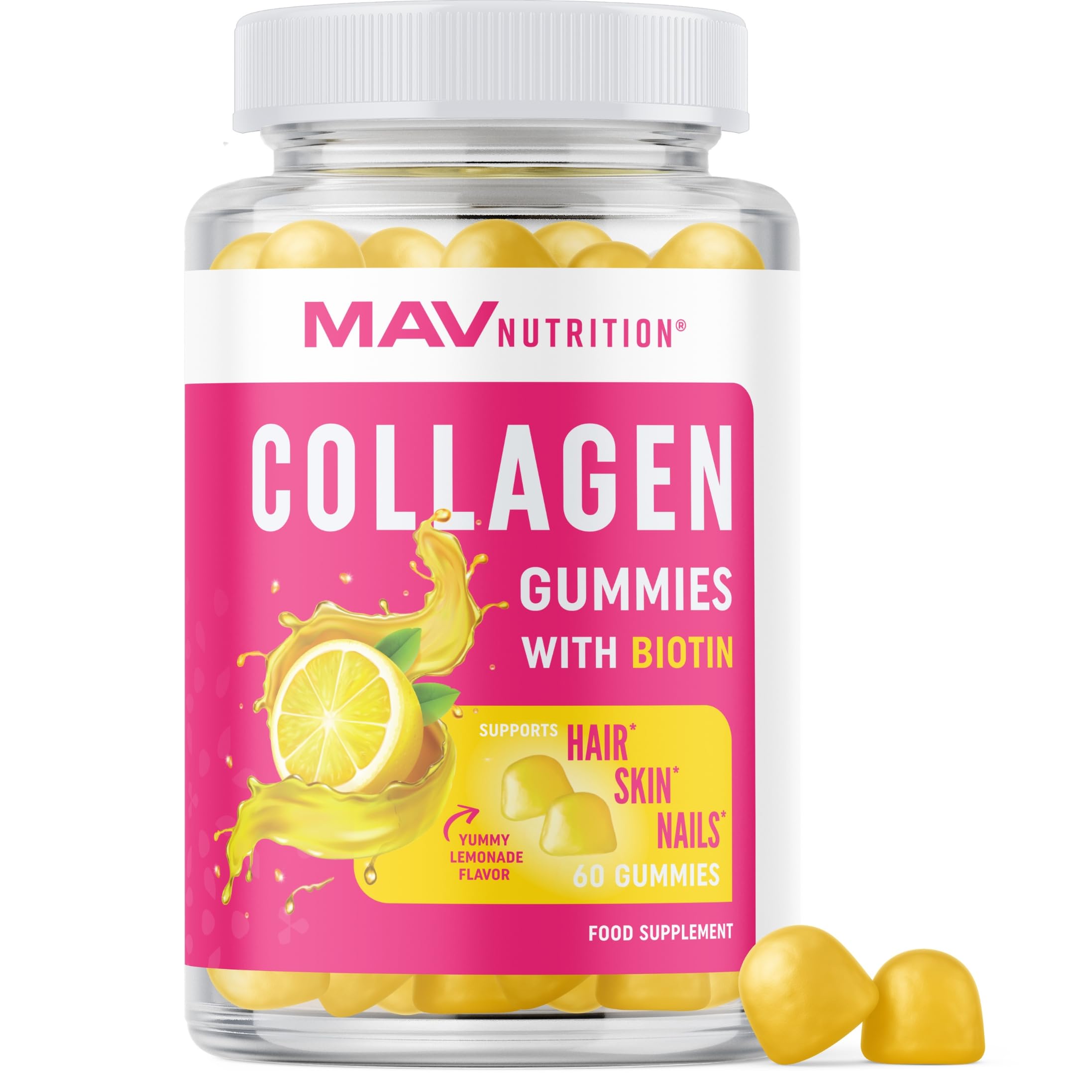 Collagen Gummies for Women | 200mg Hydrolyzed Collagen + 2500mcg Biotin, with Vitamin C, E & Zinc | Anti Aging, Hair Growth, Skin, Strong Nails | Non-GMO Collagen Supplements for Women | 60 Count