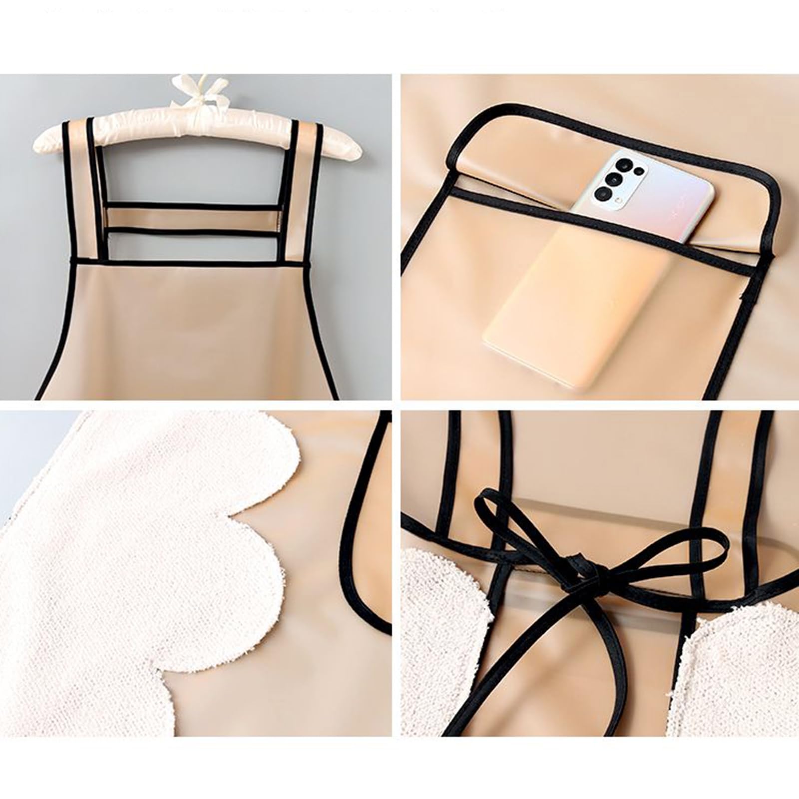 2 Piezas Delantales Impermeables del Cocinero con Bolsillo Y Toallita De Mano Cocina Delantale para Mujeres Hombres,Delantal Chefs Cocina Black,L