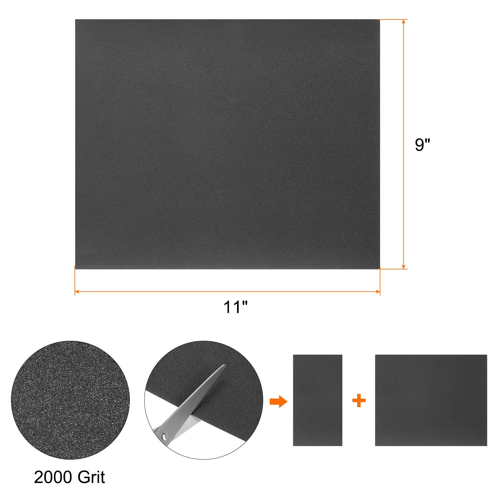 QUARKZMAN 100 Feuilles De Papier De Verre Grain 2000 9 x 11 Pouces Dos C En Carbure De Silicium Abrasif Pour Finition Du Bois, Ponçage Métallique, Polissage Automobile