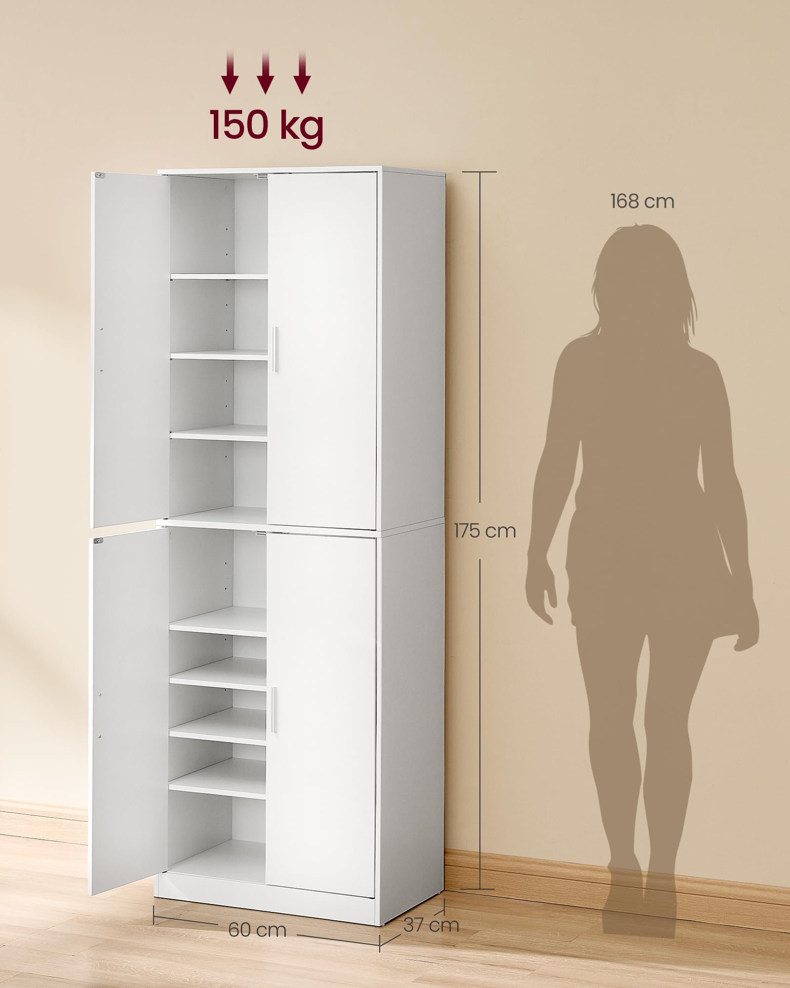 VASAGLE Custos Kollektion - Schuhschrank 4 Klappen, Schuhkipper, freistehendes schmales Schuhregal, für Eingangsbereich, Modern Basic, für 12-16 Paar Schuhe, Mattweiß HSC901WB01