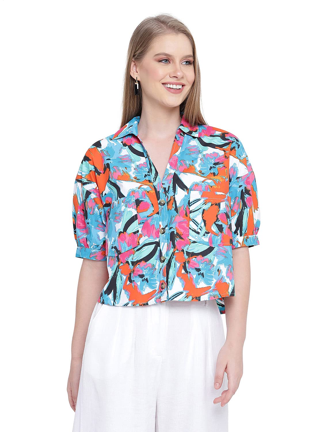 oxolloxoStriking slizzy Printed Button Down Casual Women top