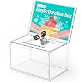 MaxGear Acrylic Donation Box with Lock and Sign Holder, Clear Ballot Box Donation Boxes for Fundraising (6.2