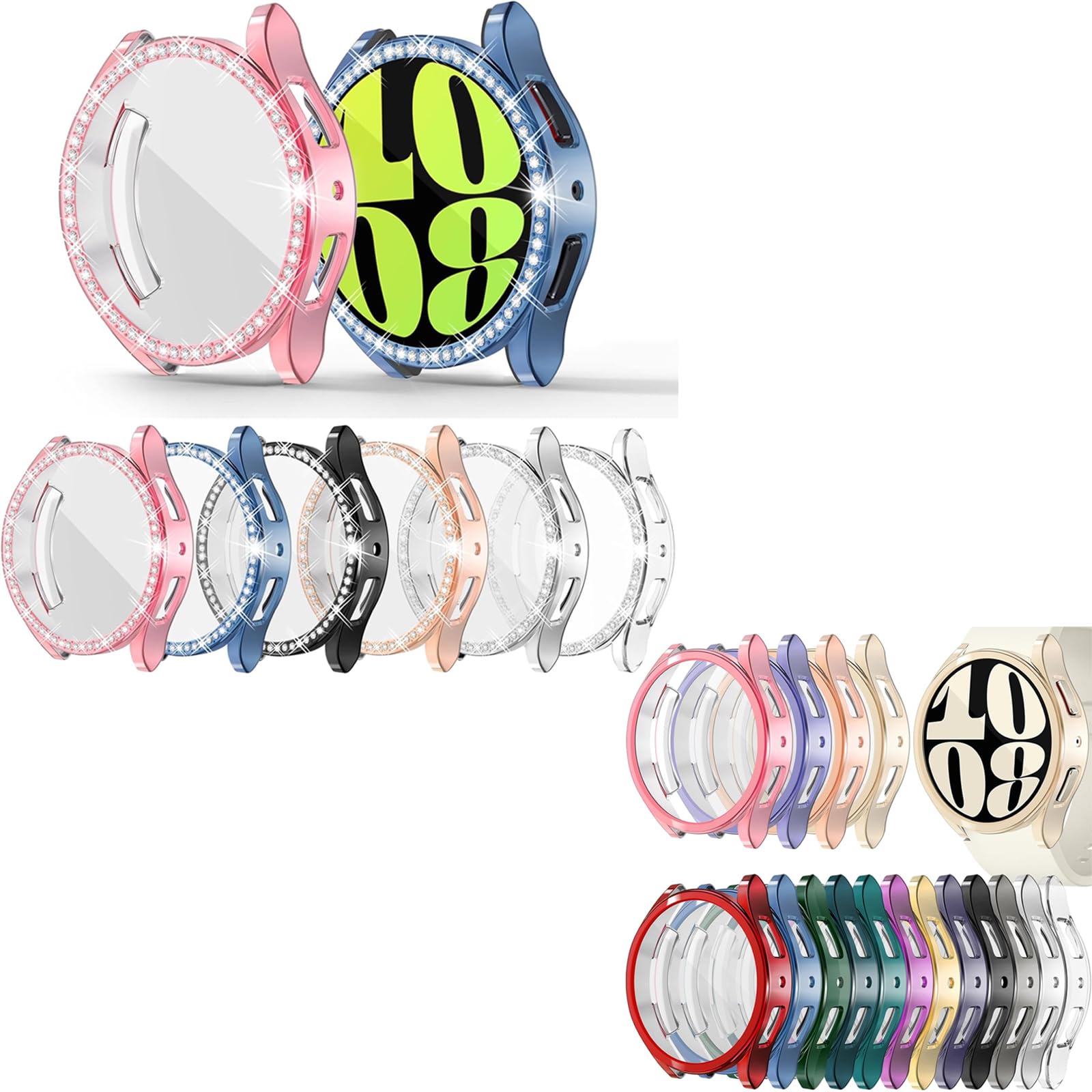 [6 Bling Cases+16 TPU Covers] Compatible with Samsung Galaxy Watch 6 40mm, Diamond Screen Protectors Flexible Bumper Guards for Galaxy Watch 6 40 mm