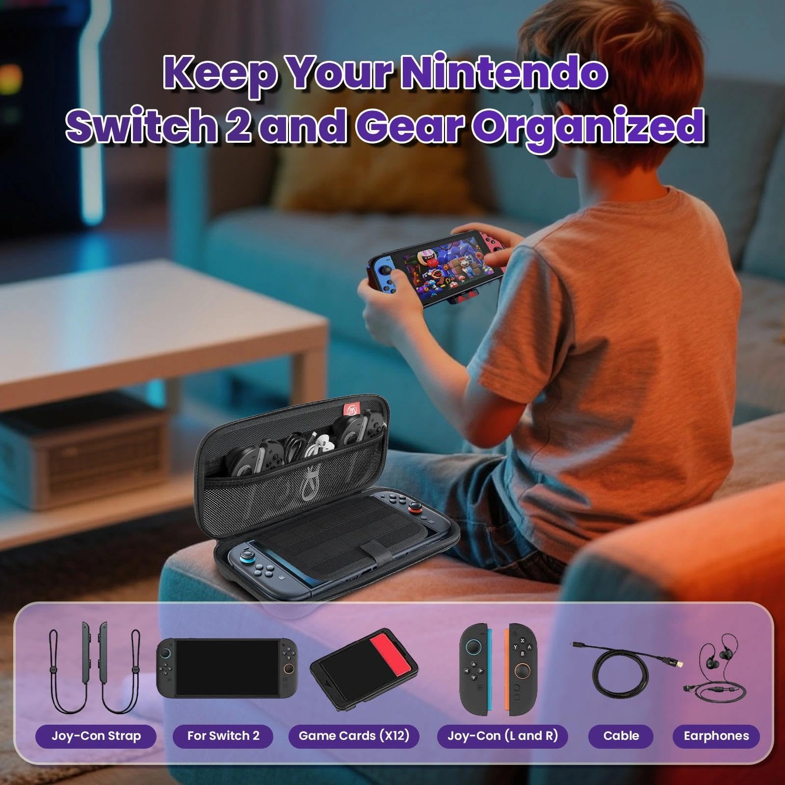 Odporne na wstrząsy etui typu hard shell Windfromort do Nintendo Switch 2 (model 2025) – 10 miejsc na karty do gier i kieszeń na akcesoria, lekkie i kompaktowe, idealne does podróży i przechowywania